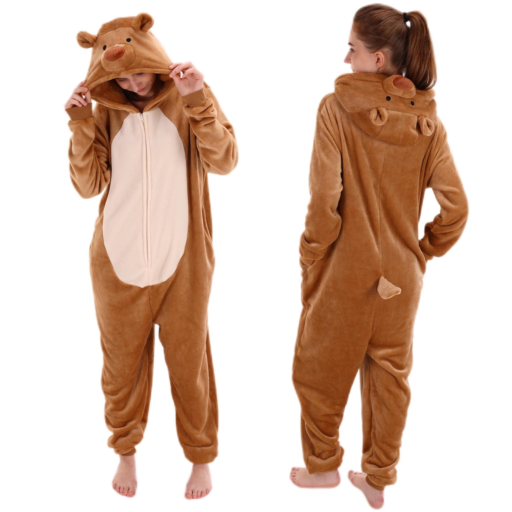 COSUSKET Snug Fit Unisex Adult Onesie Pajamas, Flannel Cosplay Animal One Piece Halloween Costume Sleepwear Homewear