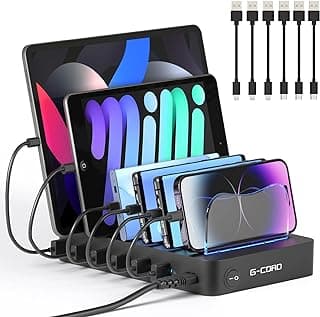Station de charge USB multiport à 6 ports, station d'accueil de bureau amovible pour smartphone et tablette avec ensemble de 6 câbles... chez Amazon Canada