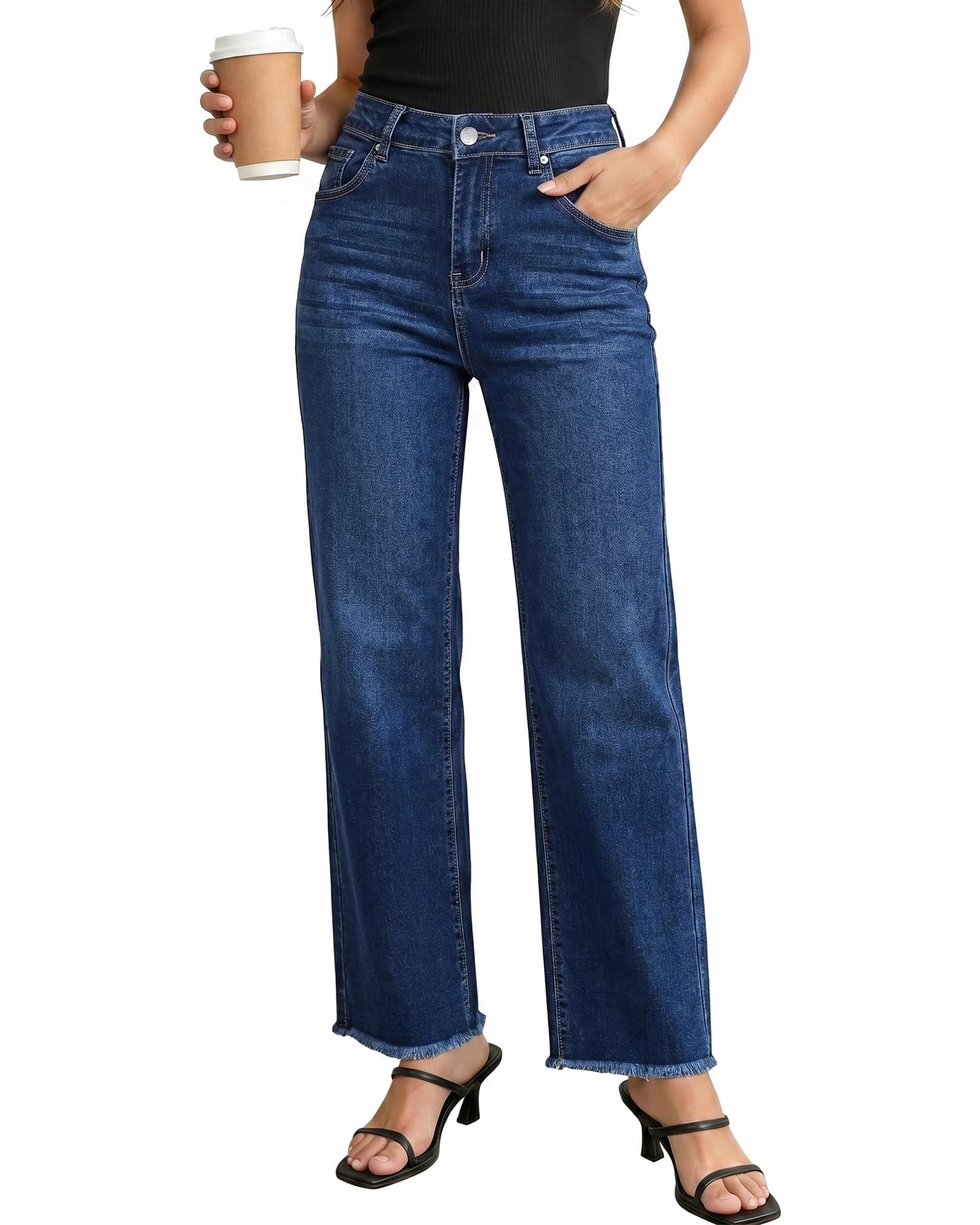 GRAPENT Straight Leg Jeans for Women High Waisted Stretchy Frayed Raw Hem Loose Denim Pants Casual Baggy Jean Trousers chez Amazon US