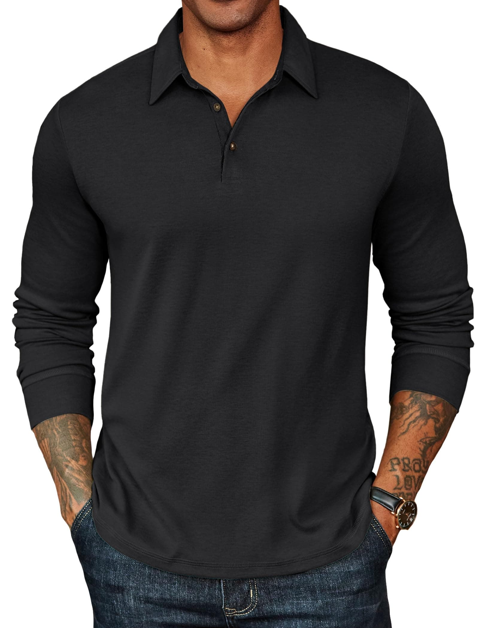 COOFANDY Mens Long Sleeve Polo Shirts Classic Casual Button Polo Tee | Casual,Button Collar,Lightweight,Classic Basic,Soft fabric,Breathable
