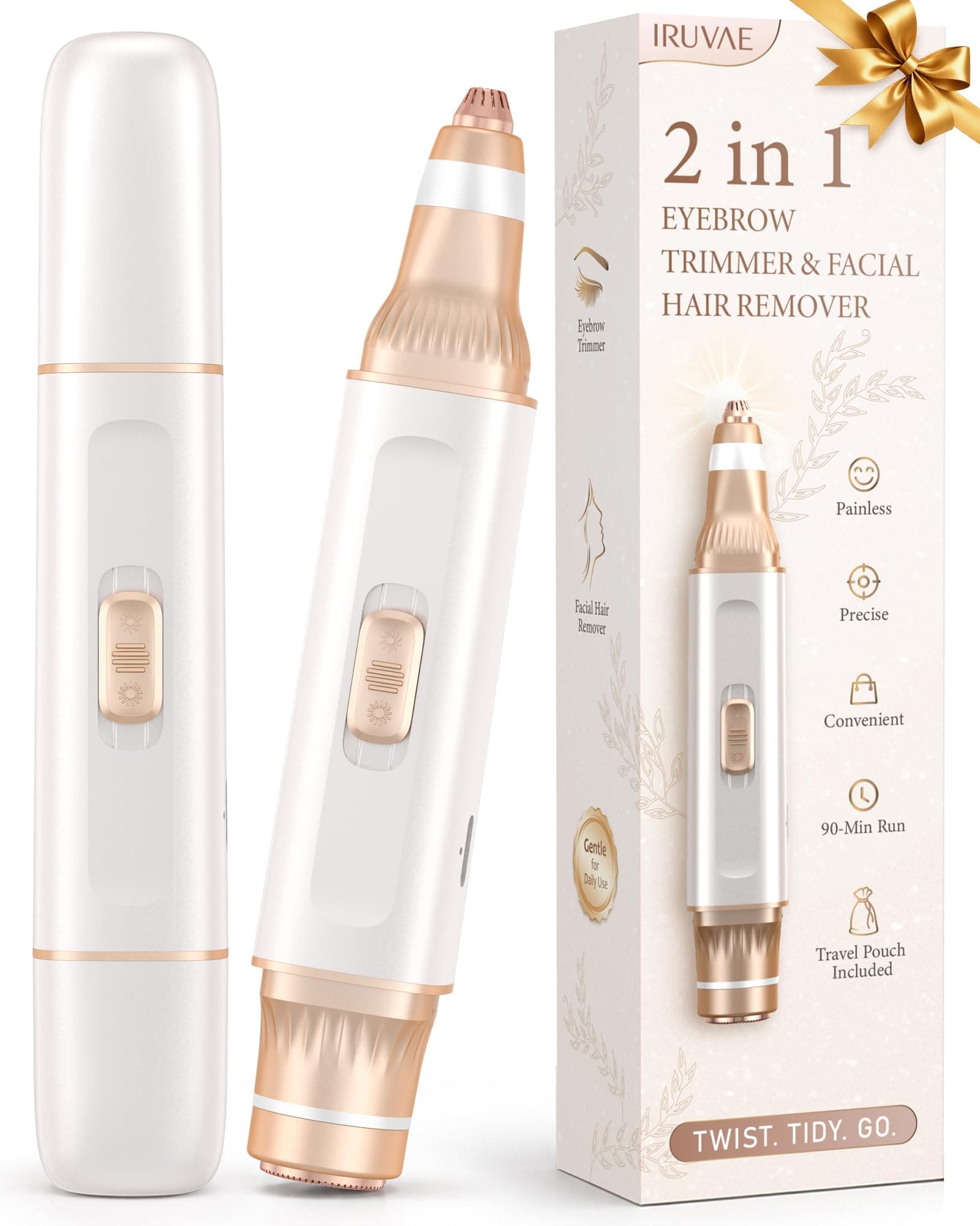 Eyebrow & Facial Hair Removal for Women: 2 in 1 Rechargeable Painless Facial Hair Trimmer and