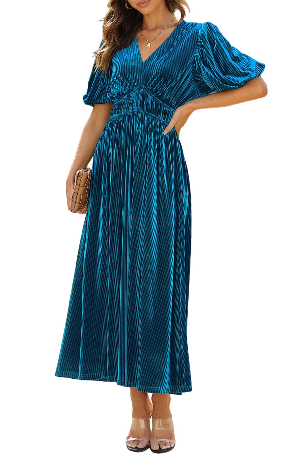 Maxigerui Women's Velvet Maxi Dress Formal Dresses for Wedding Guest Dress