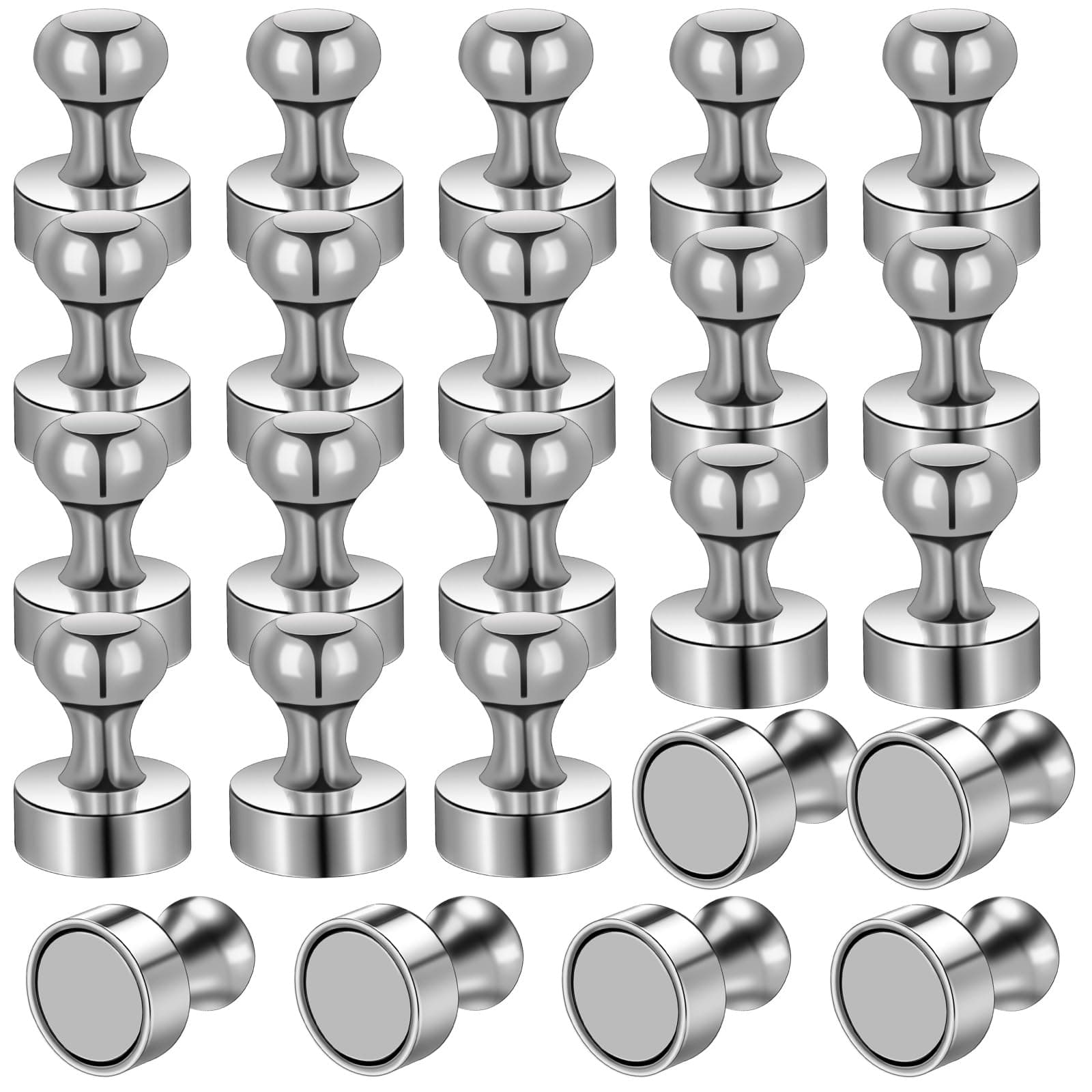 MIN CI 24 Pack Neodymium Magnets, Silver Round Fridge Magnets, 12 x 16 mm, Strong Magnetic Push Pins for Whiteboard, Office, Refrigerator chez Amazon UK