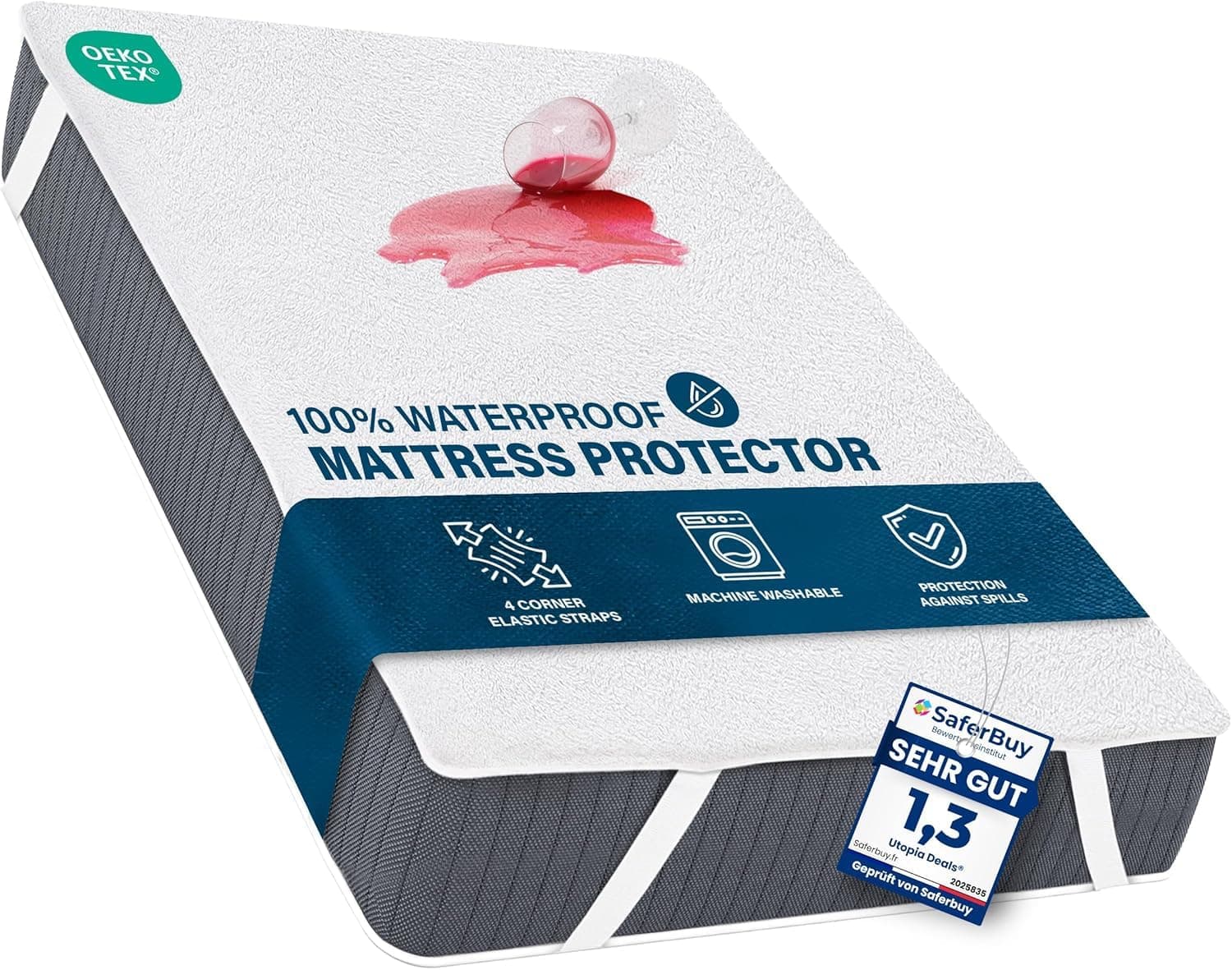 Waterproof Mattress Protector King 150x200 cm wilth Elastic Straps