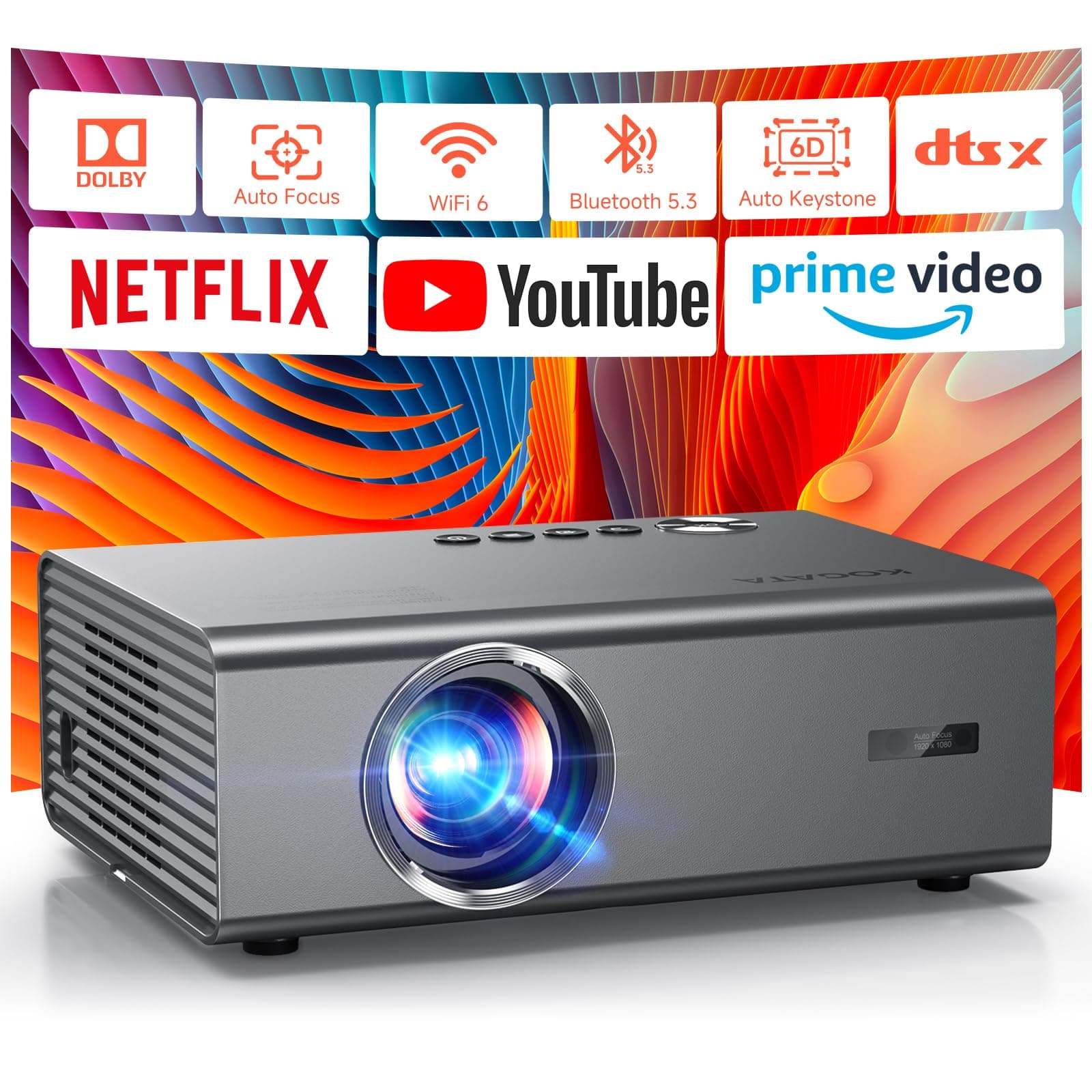 4K Smart Projector for Bedroom | 1500 ANSI, Compatible with Netflix & Dobly Audio | KOGATA AI Auto Focus, 6D Keystone, 100%–50% Zoom,... chez Amazon UK
