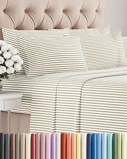 Queen 6 Piece Bed Sheet Set - Breathable & Cooling Sheets - Beige Stripes | Ultra-Soft Hotel Luxury Bedding Set w/ 8-16... chez Amazon Canada