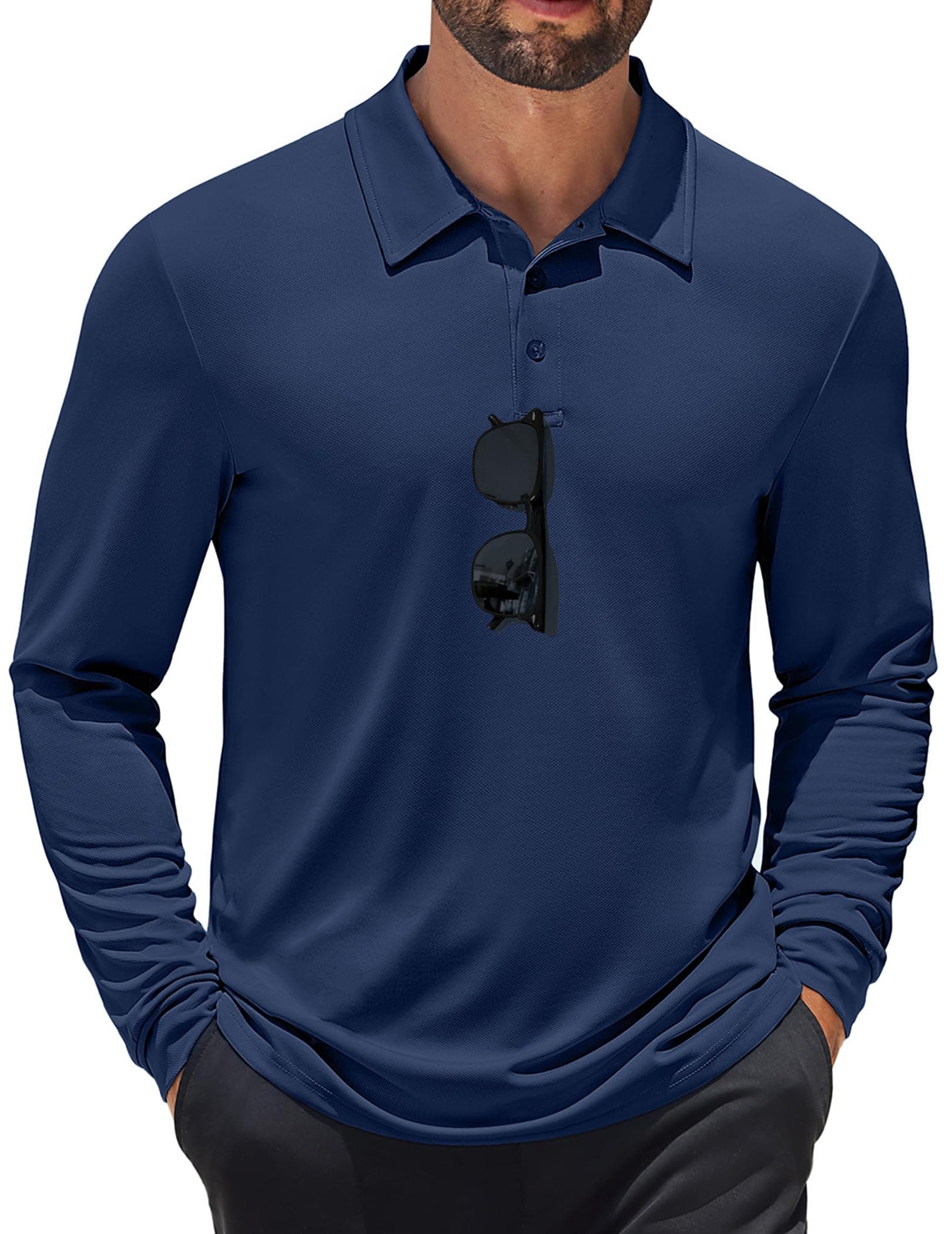 COOFANDY Mens Polo Shirt Long Sleeve Golf Shirt Lightweight UPF 50+ Sun Protection Quick Dry Moisture Wicking Collared Shirt