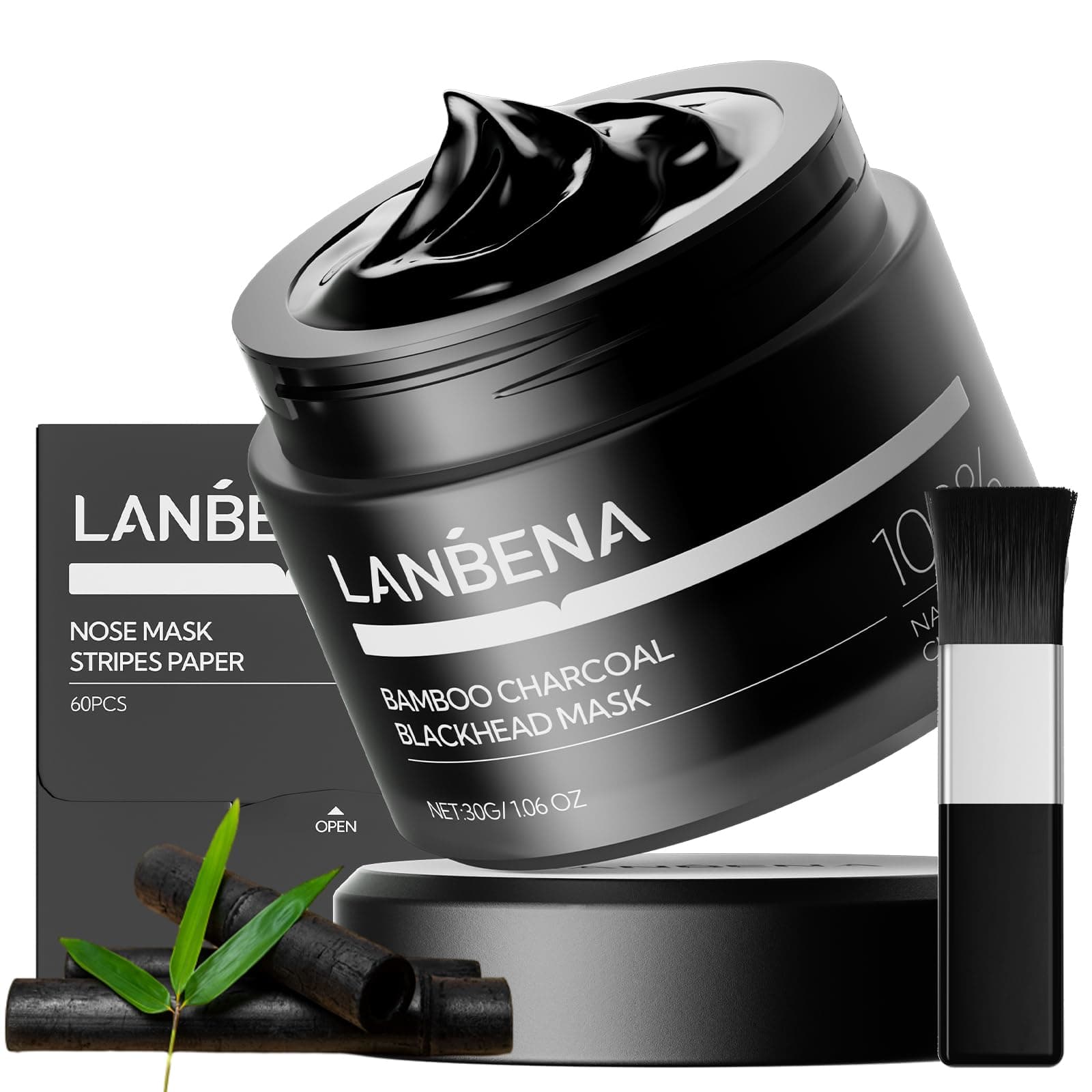 LANBENA Upgraded 2.0 Bamboo Charcoal Blackhead Remover Mask - 60Pcs Nose Strips