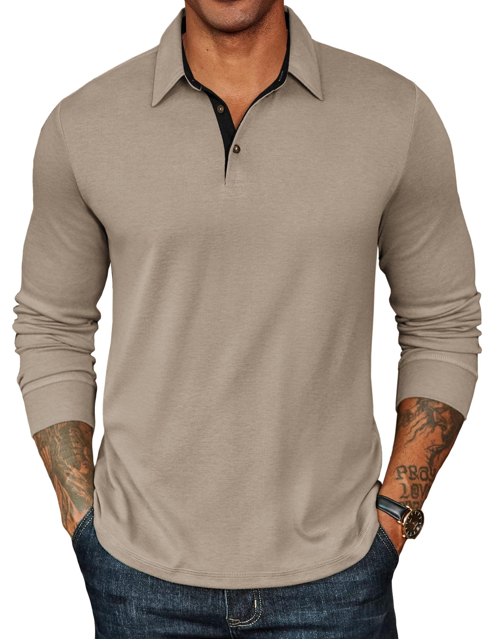 COOFANDY Mens Long Sleeve Polo Shirts Classic Casual Button Polo Tee | Casual,Button Collar,Lightweight,Classic Basic,Soft fabric,Breathable