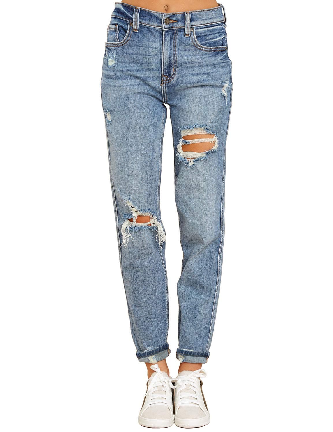 luvamia Boyfriend Jeans for Women Stretch High Waisted Ripped Distressed Mom Jeans Slim Denim Pants chez Amazon US