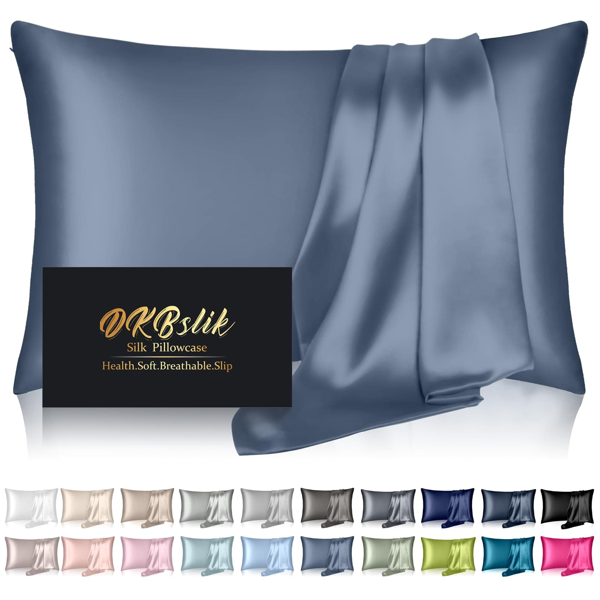 DKBslik Mulberry Silk Pillow Cases Standard Size with Zipper, Ash Blue | Silk Pillowcase for Hair and Skin, Anti Acne Cooling Sleep... chez Amazon US