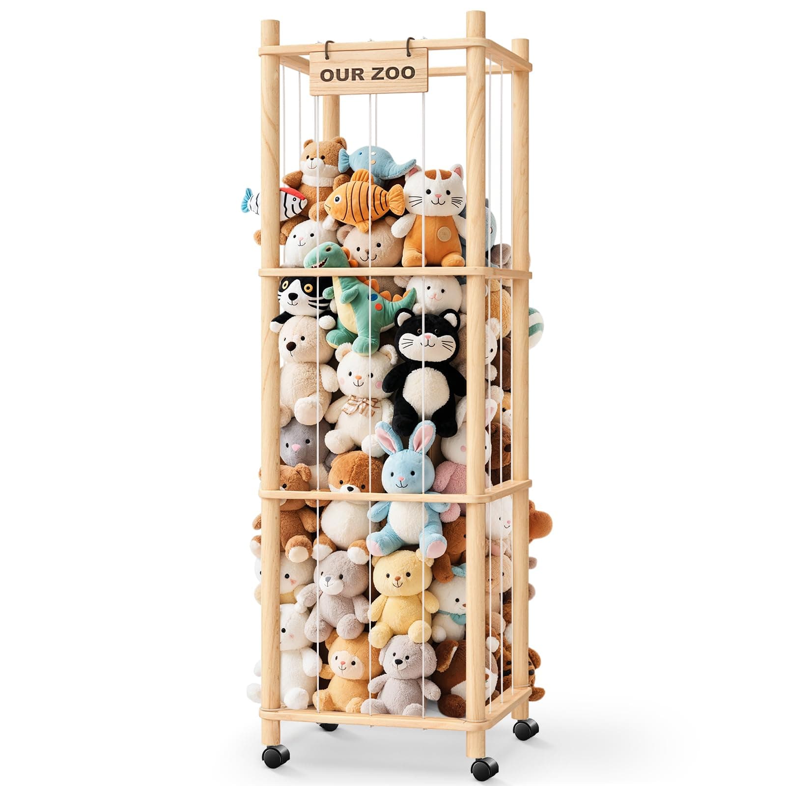 Stuffed Animal Zoo Organizer with Wheels – Extra Large Plush Storage Cage,