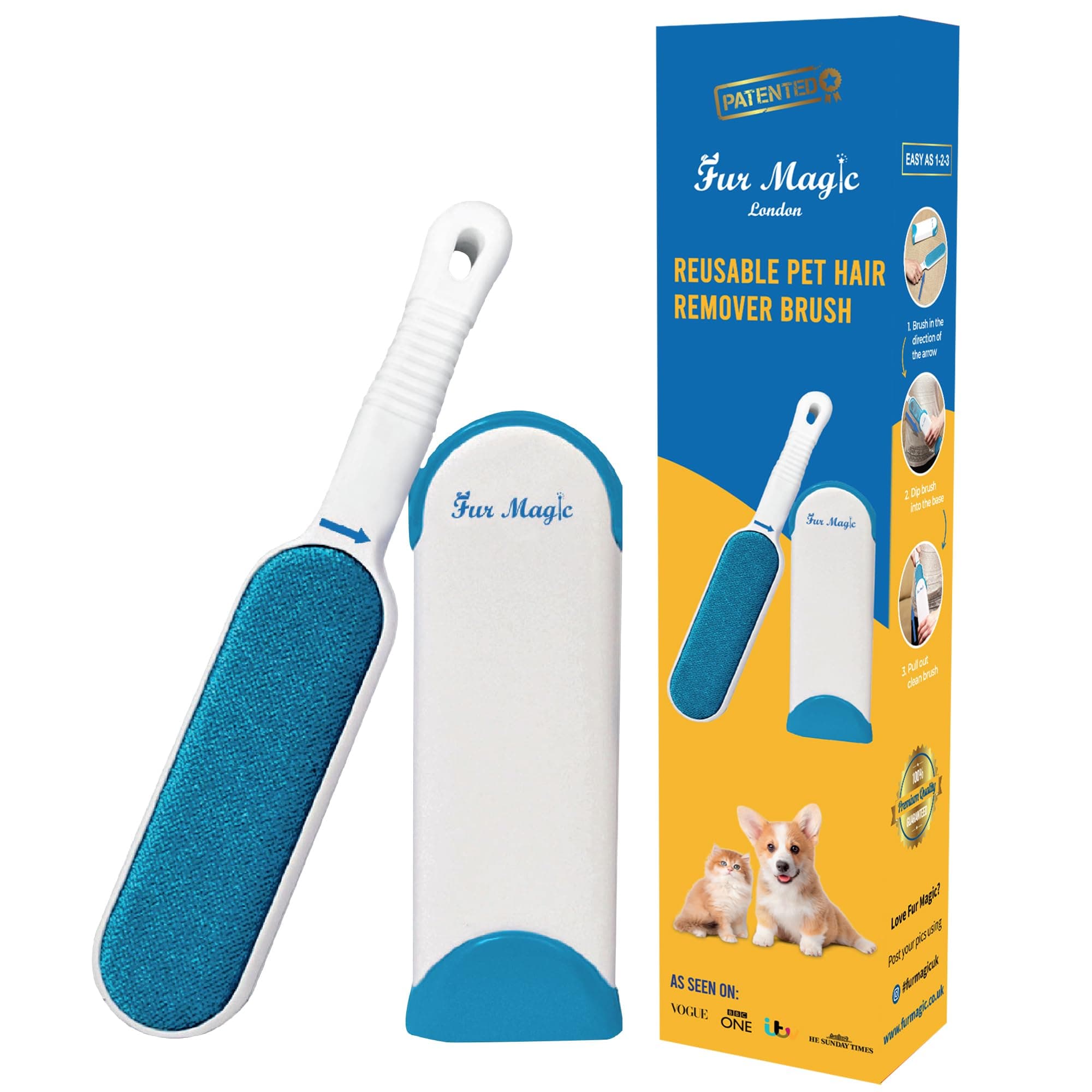 Fur Magic Pet Hair Remover Lint Brush, Self-Cleaning Base, Dogs & Cats