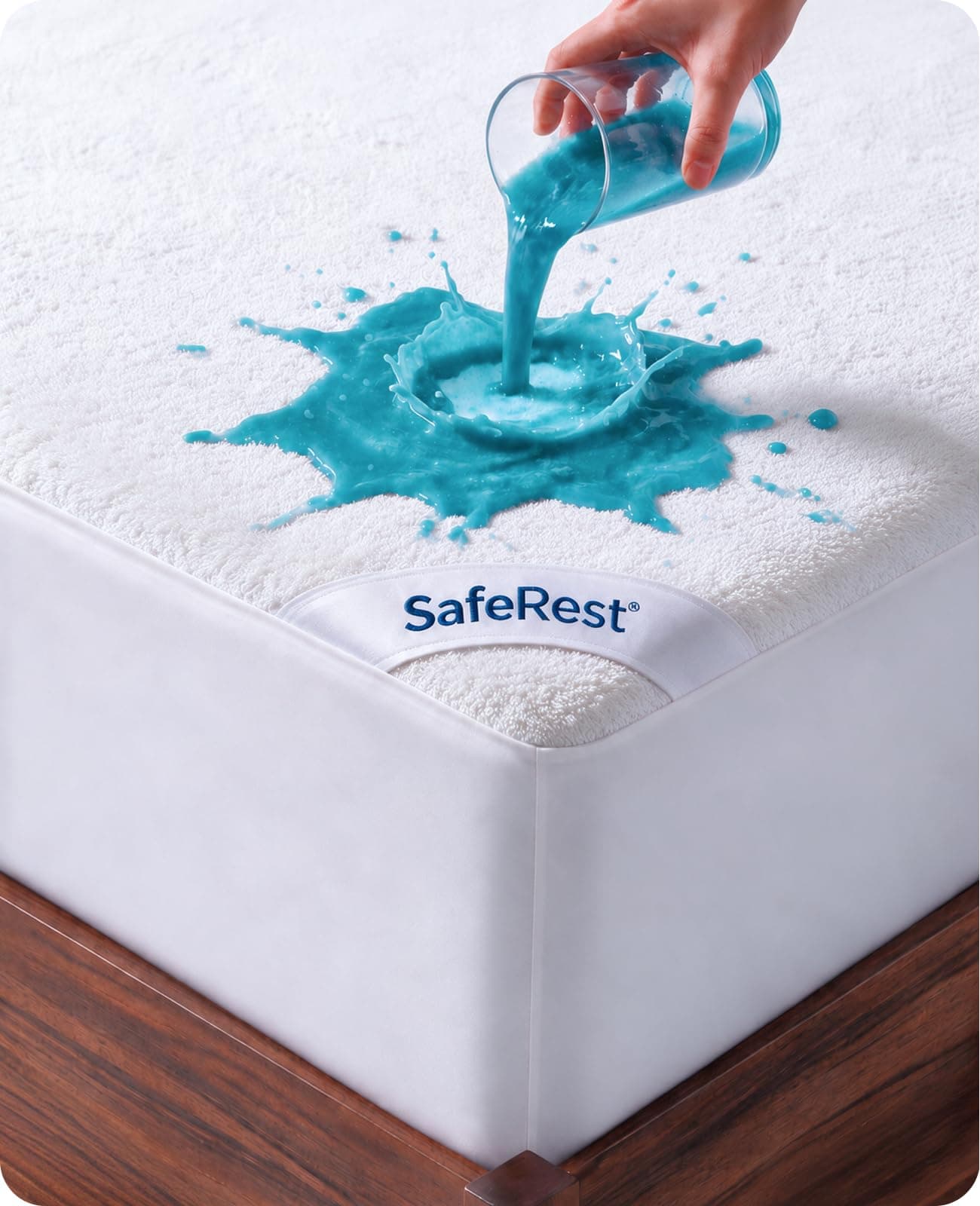 SafeRest Waterproof Queen Size Mattress Protector | Fitted with Stretchable Pockets, Machine Washable, Cotton Blend Mattress Cover for Bed chez Amazon US