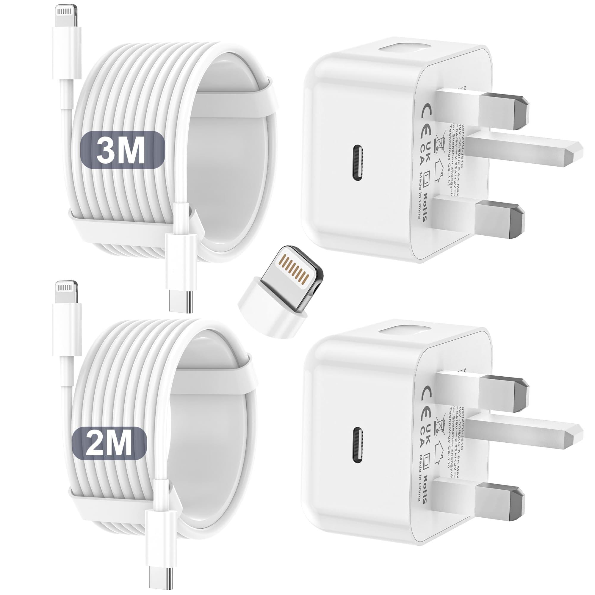 iPhone Charger Fast Charge PD Fast Charging for Apple Charger UK USB C Plug With 2M&3M