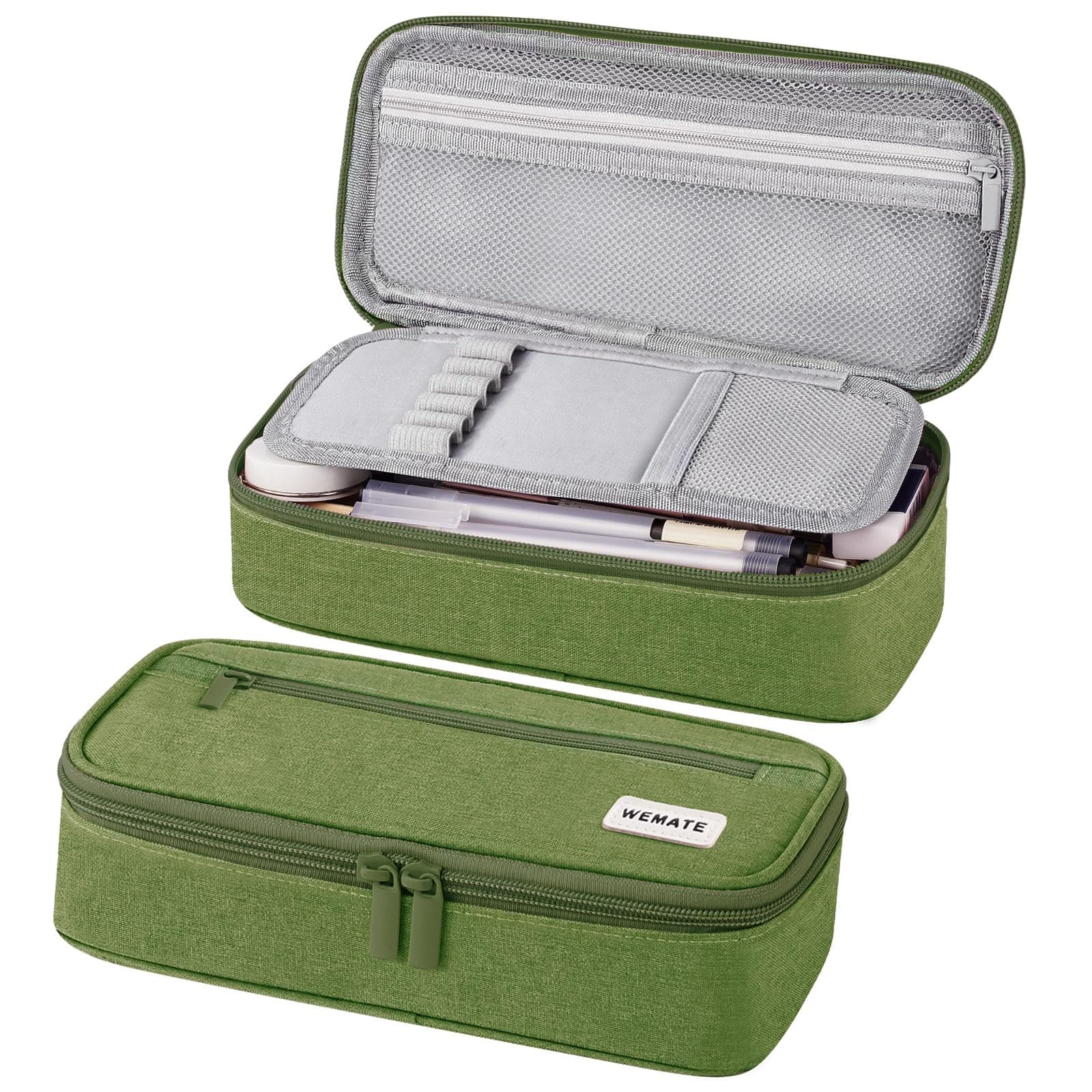 WEMATE Large Pencil Case,Pencil Case for Women & Men, Pencil Pouch, Marker Pen Case,Portable Stationery Pencil Bag for Office Army Green chez Amazon UK