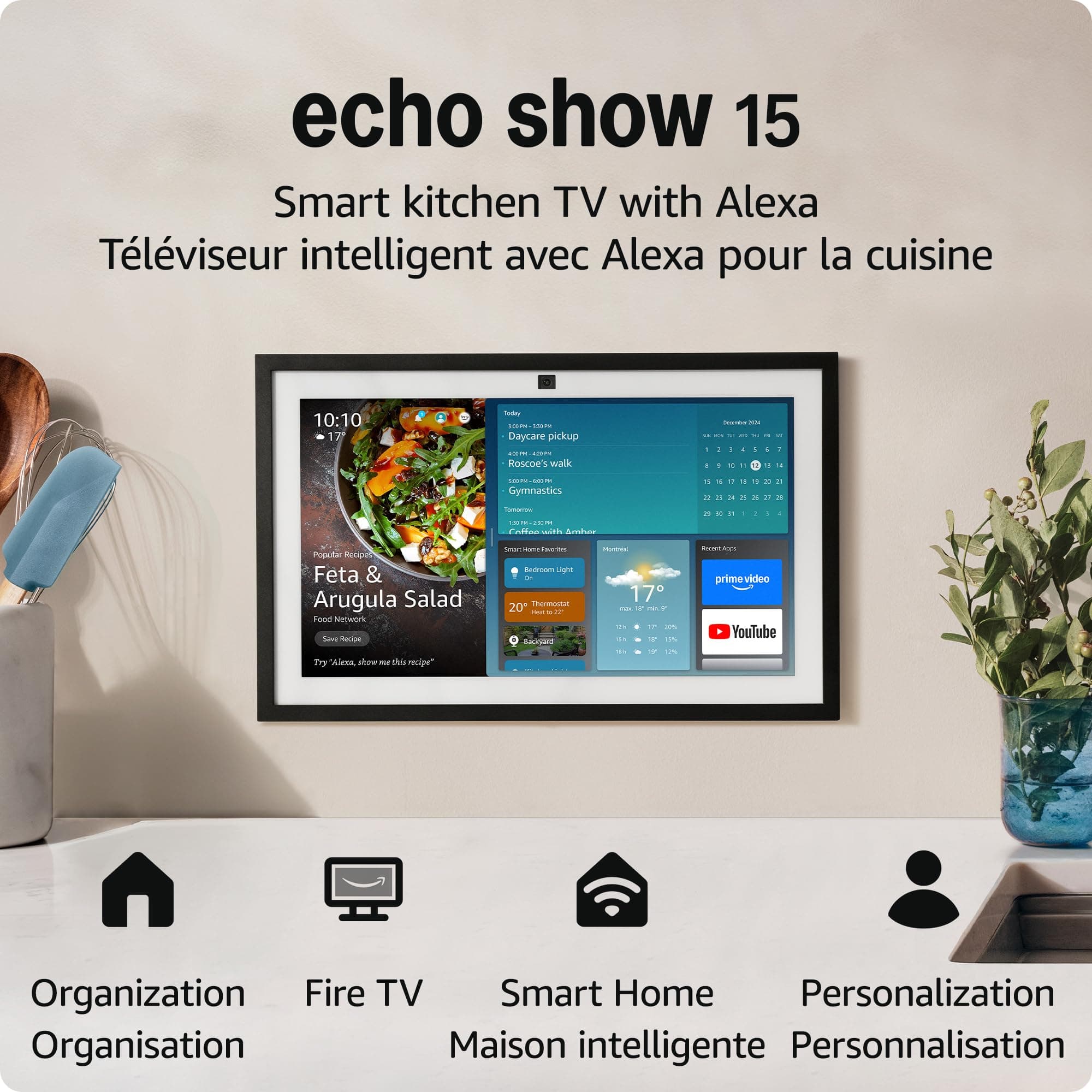 Echo Show 15 d'Amazon (modèle le plus récent), votre centre d'organisation pour toute la famille, doté d'un écran HD intégrale de 15,6 pouce chez Amazon Canada