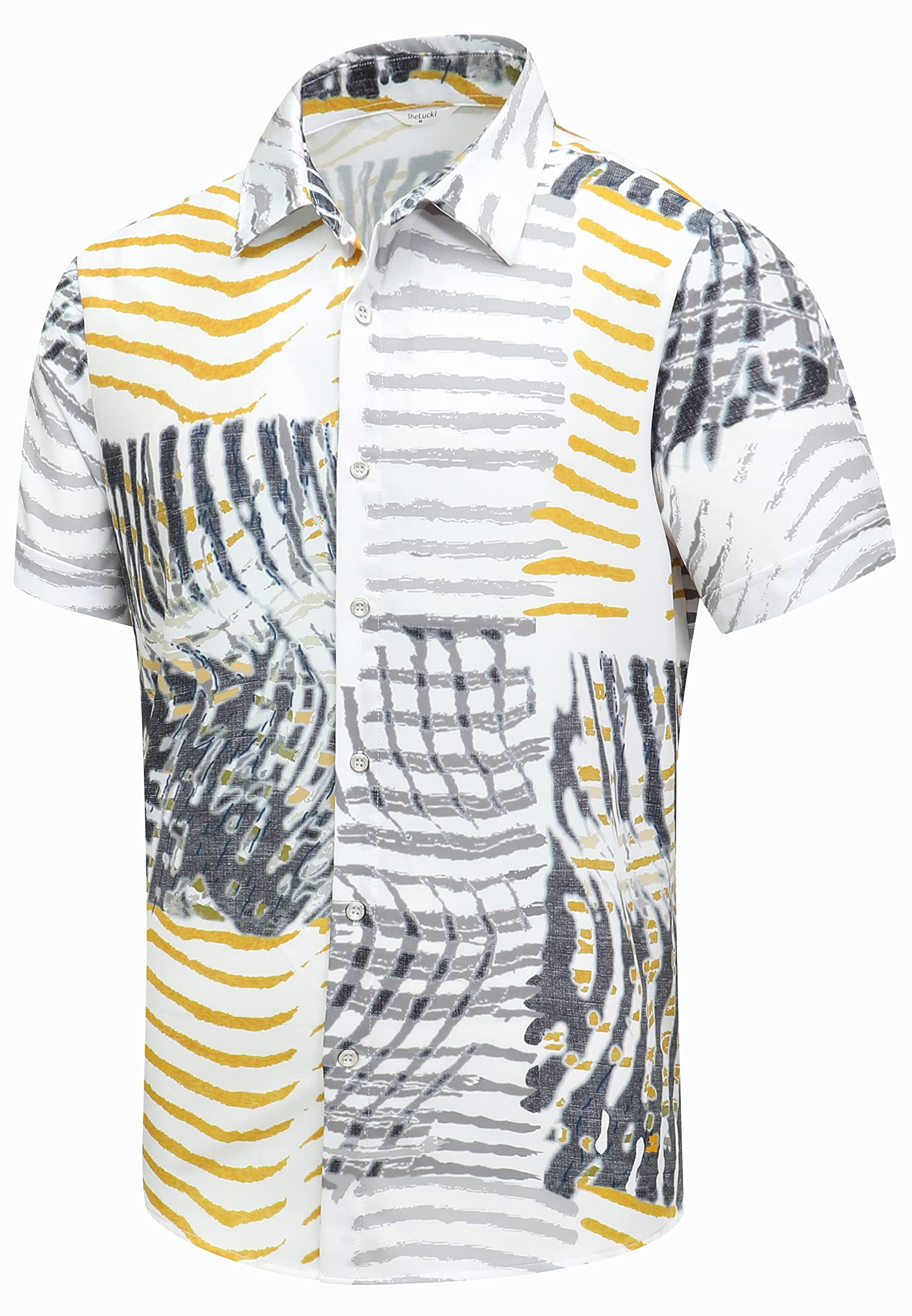 SheLucki Hawaiian Shirt for Men, Unisex Summer Beach Casual Short Sleeve Button Down Shirts, Printed Palmshadow Clothing chez Amazon US