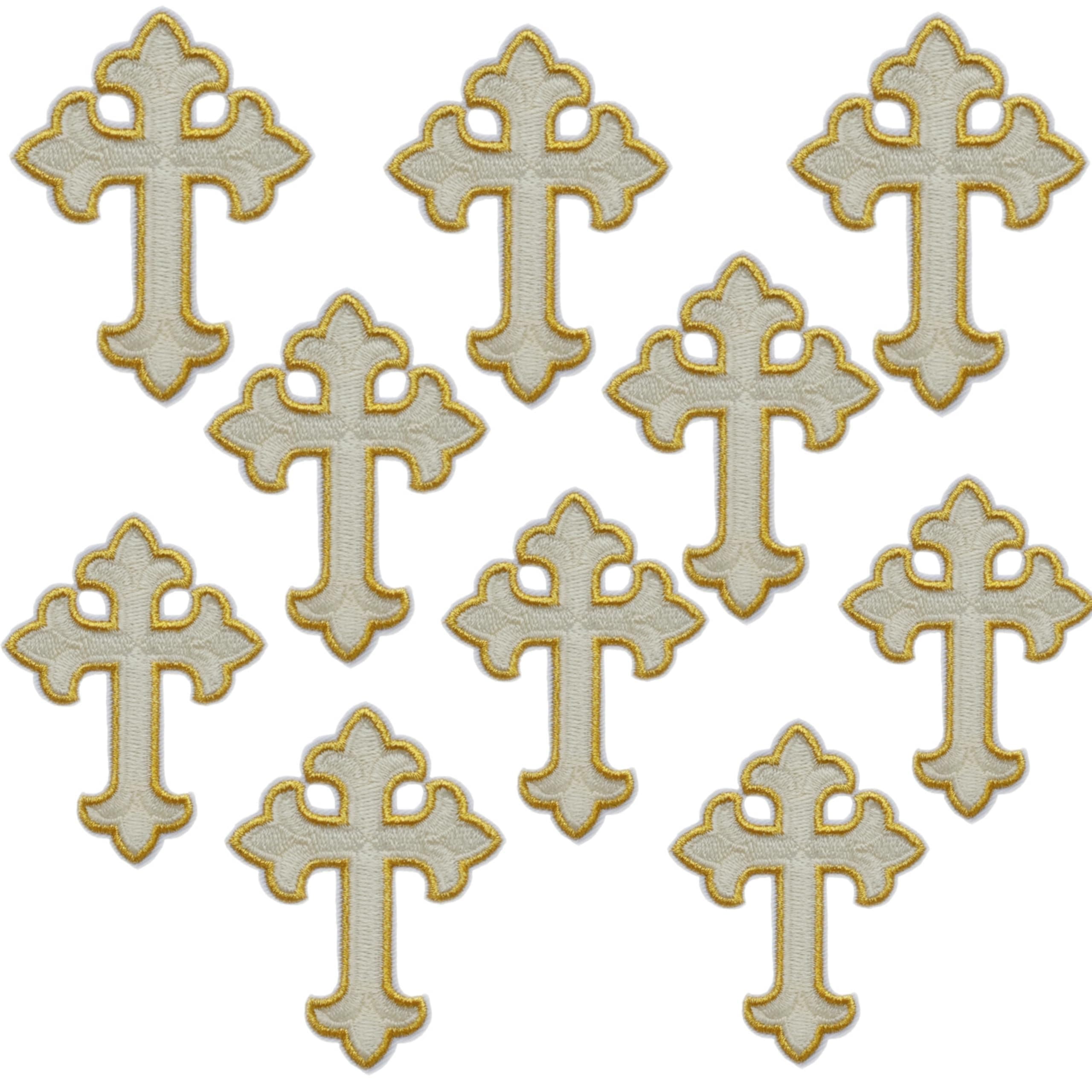 Religious Cross Patches Applique DIY, Beige, 10 Pcs | Gold Trim, Embroidered Appliques, Orthodox Style Design, DIY Clothing Decoration chez Amazon US