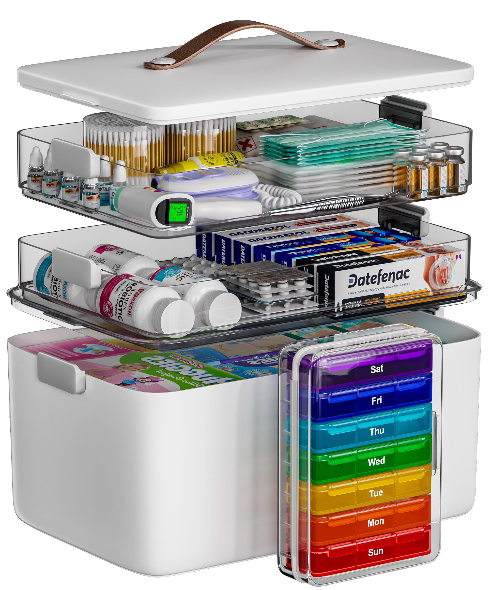CTIME 3-Tier Medicine Box - Portable with Leather Handle, Ideal for Household and Travel (Extra-Large 3 Layers) (Extra-Large 3 Layer Set) chez Amazon UK