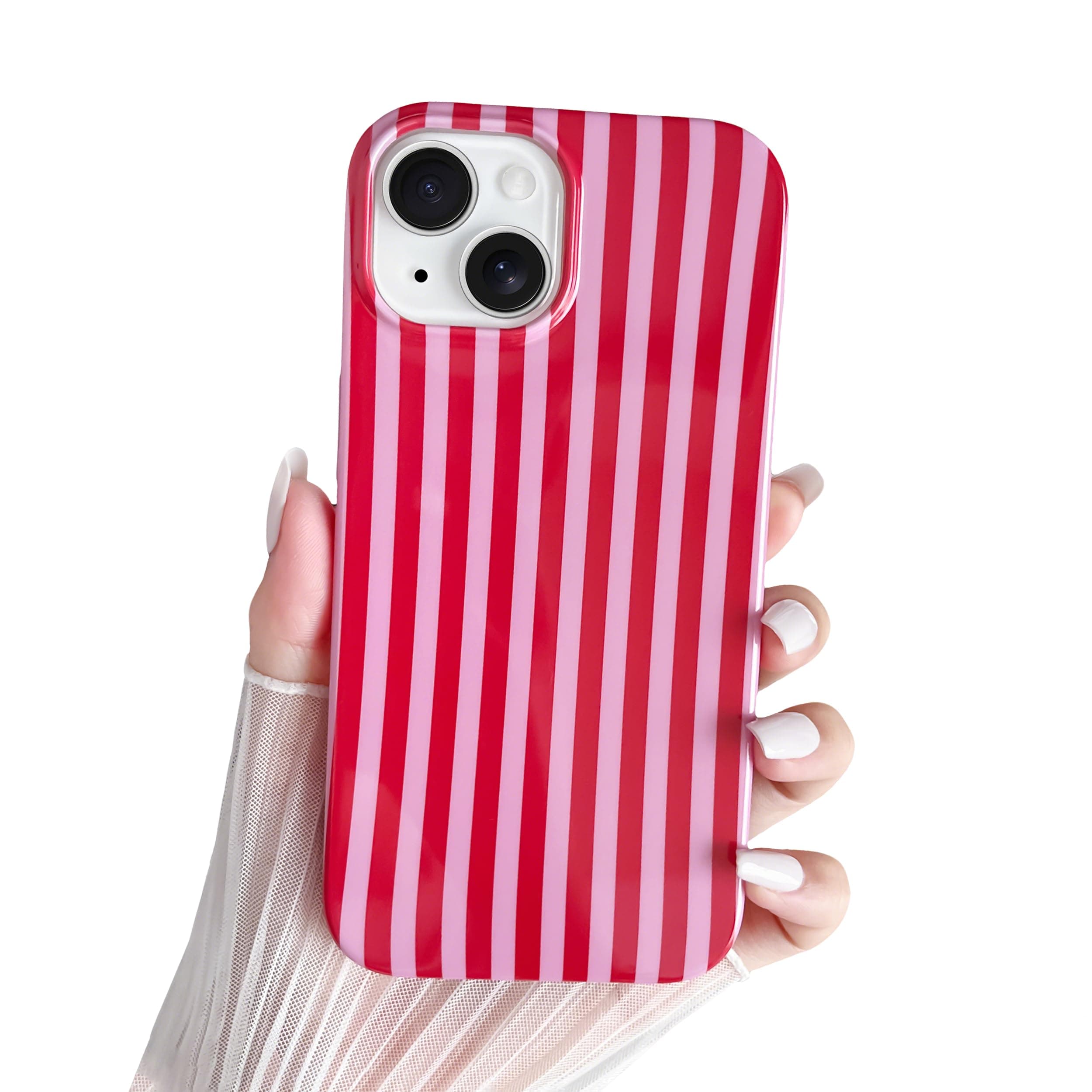 SmoBea for iPhone 14 Case Cute Striped Phone Case Soft TPU Slim Shockproof Phone Cover for Women Girls Beautiful and Stylish, Red and Pink chez Amazon UK