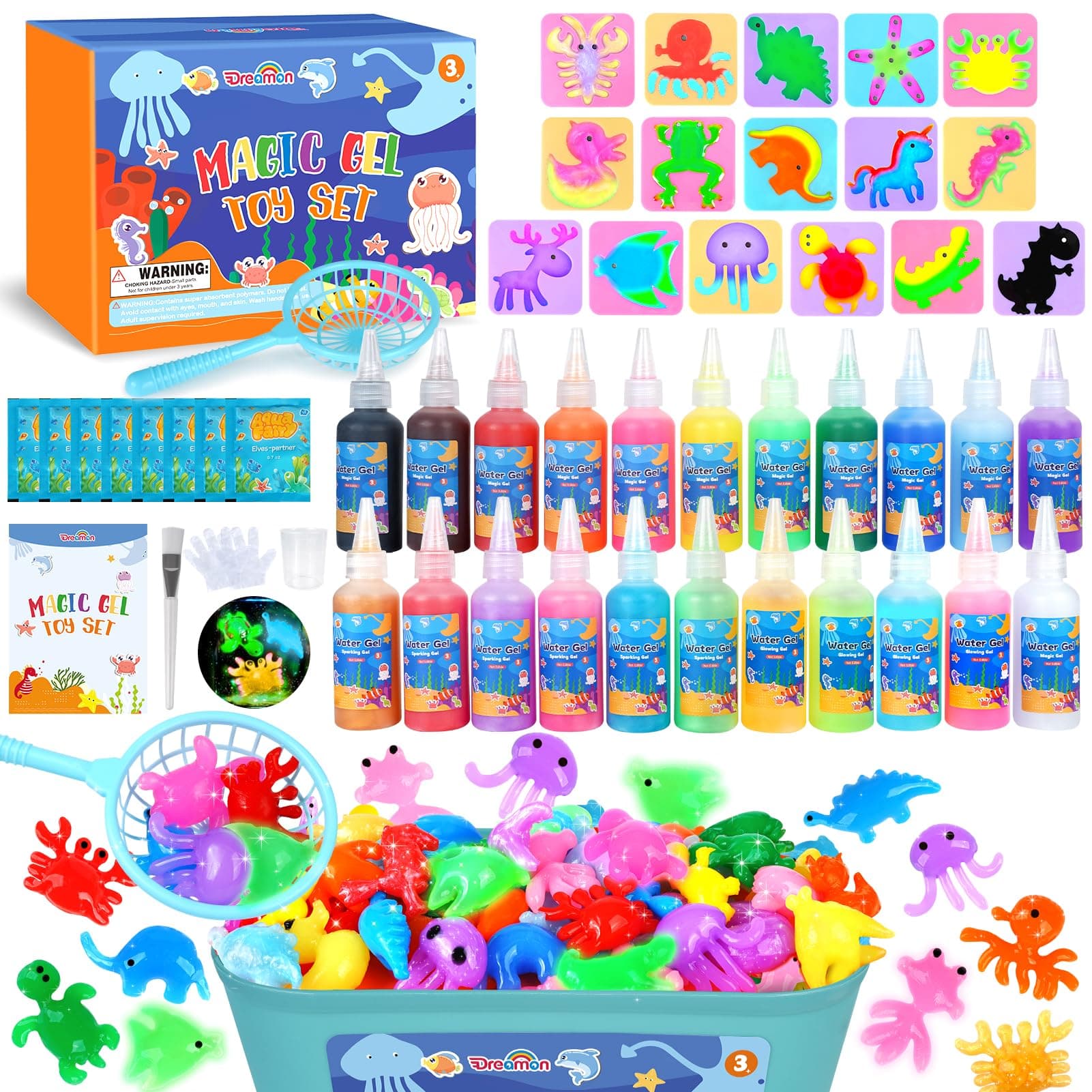 Dreamon Aqua Fairy Water Gel Kit with 22 Colors, 16 Molds Water Gel Toy Kit, DIY Aqua Fairy Gel Toys, Art Crafts Gifts for Kids Age 3+