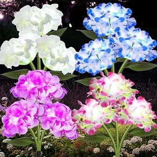 Lewondr 4 Pack Solar Garden Lights Outdoor 2 Modes | Solar Flowers Lights with 4 Blooming Hydrangea Flowers,... chez Amazon Canada