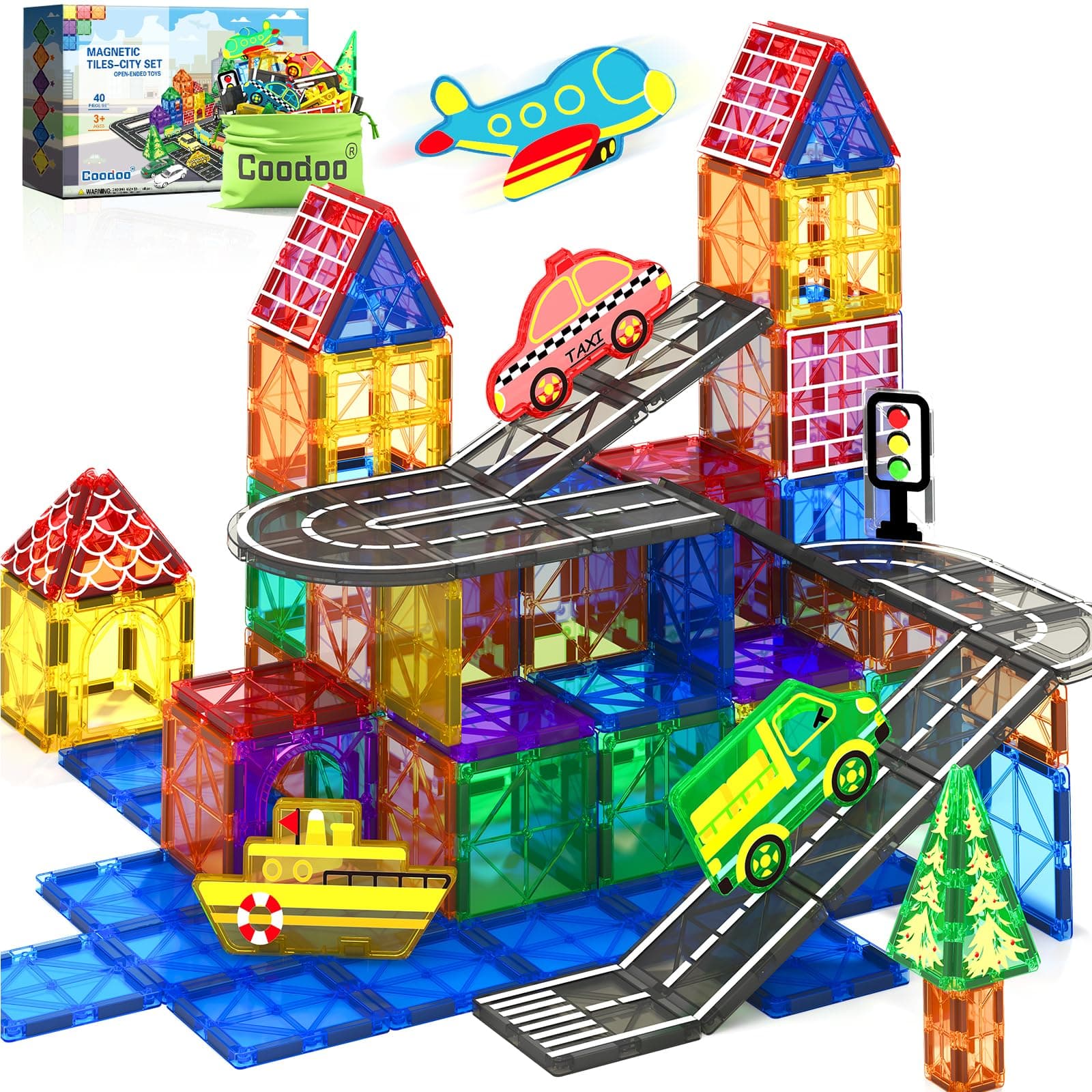 Magnetic Tiles City Road Theme Set Kids Toys Sensory Games for Boys & Girls |