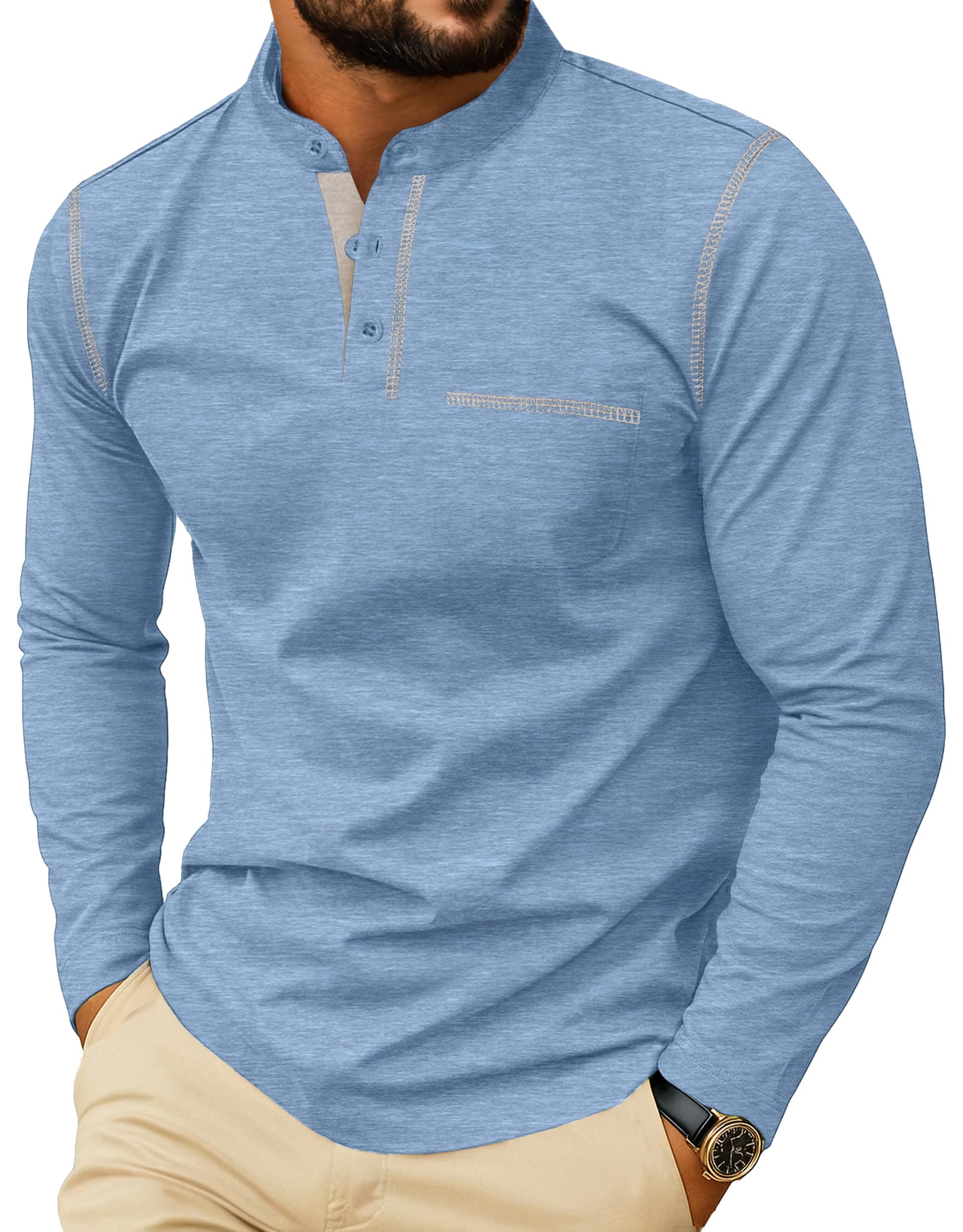 Sailwind Men's Henley Shirts Long Sleeve Button T-Shirt Casual Stylish Cotton Pullover Shirt with Pocket chez Amazon US