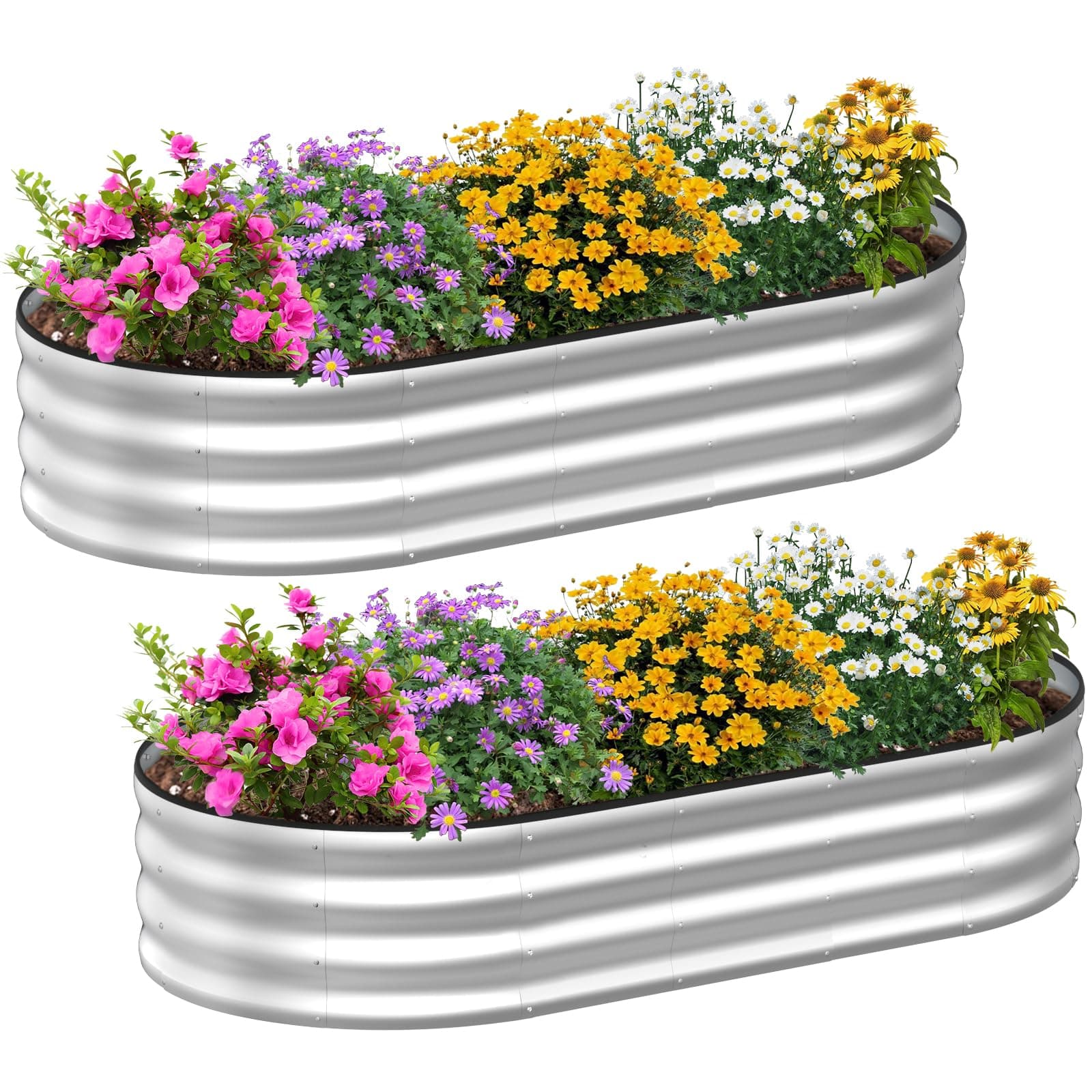 Raised Beds for Garden, 2Pcs 180x90x30cm Galvanised Garden Planters Outdoor | Metal