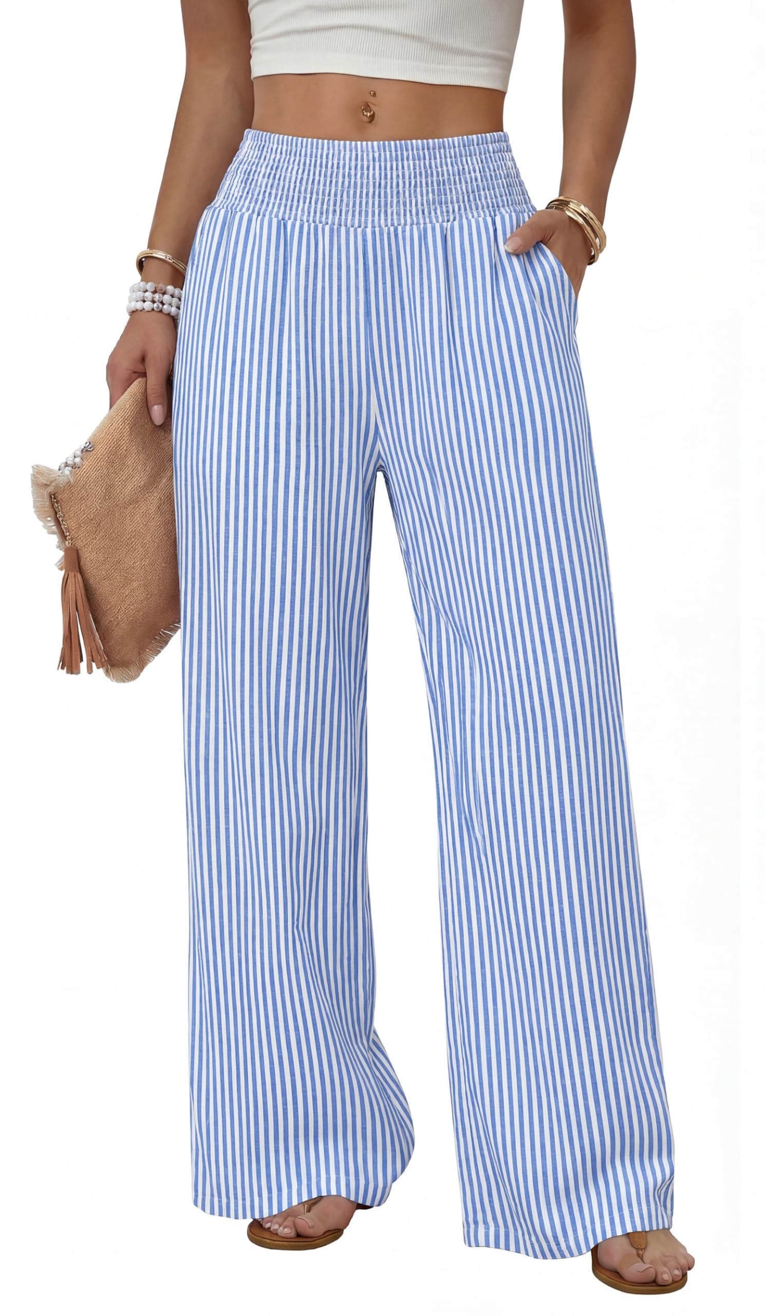 Sampeel Wide Leg Pants Woman High Waist Trousers with Pockets Casual Lounge chez Amazon US