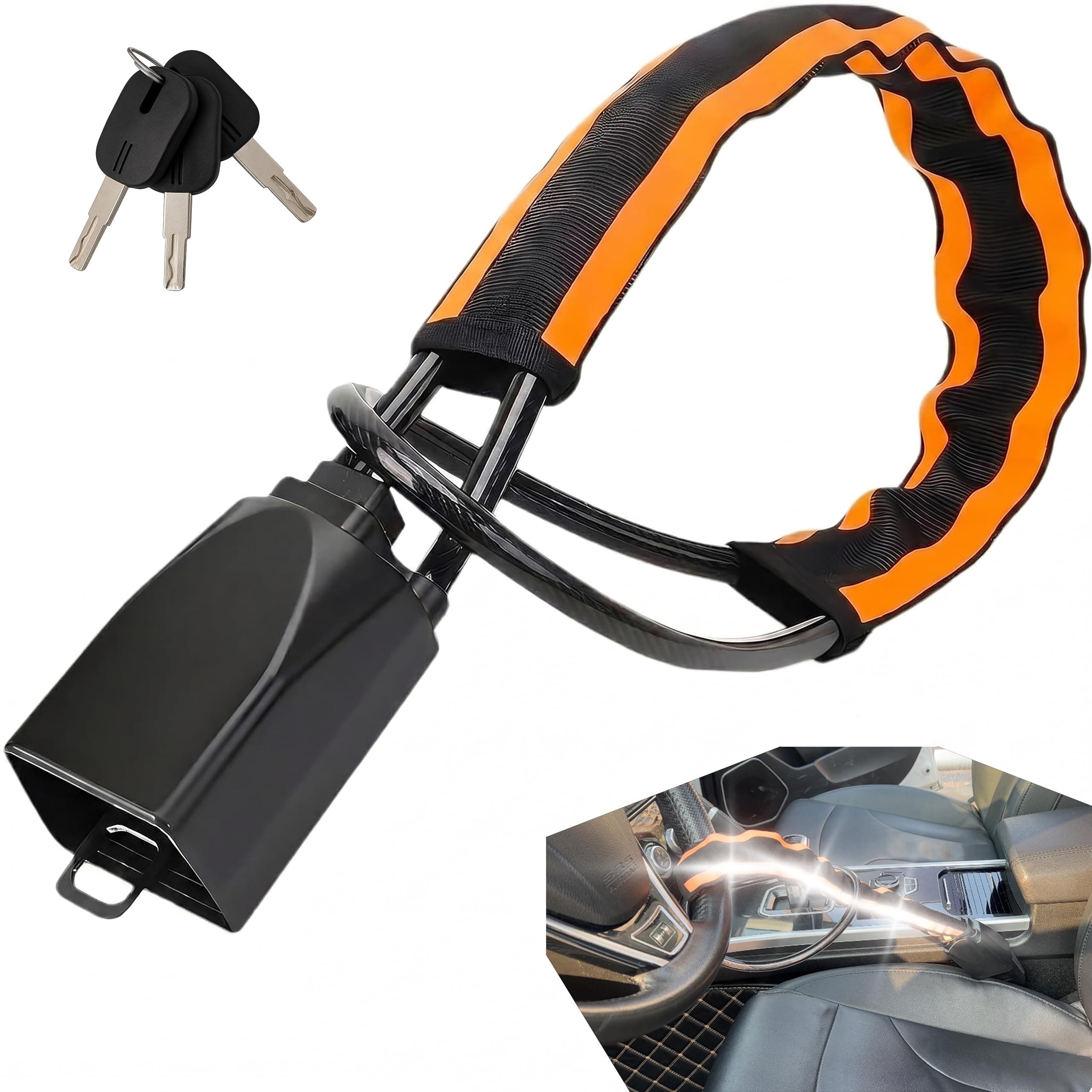 Reflective Steering Wheel Lock,Heavy-Duty Anti-Theft Car Security Lock,OR | Visible