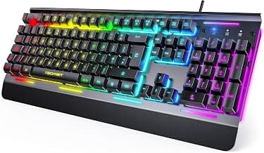 TECKNET Clavier de jeu filaire rétroéclairé RVB avec panneau en métal | Éclairage RVB à 15 zones, design silencieux, résistance à... chez Amazon Canada