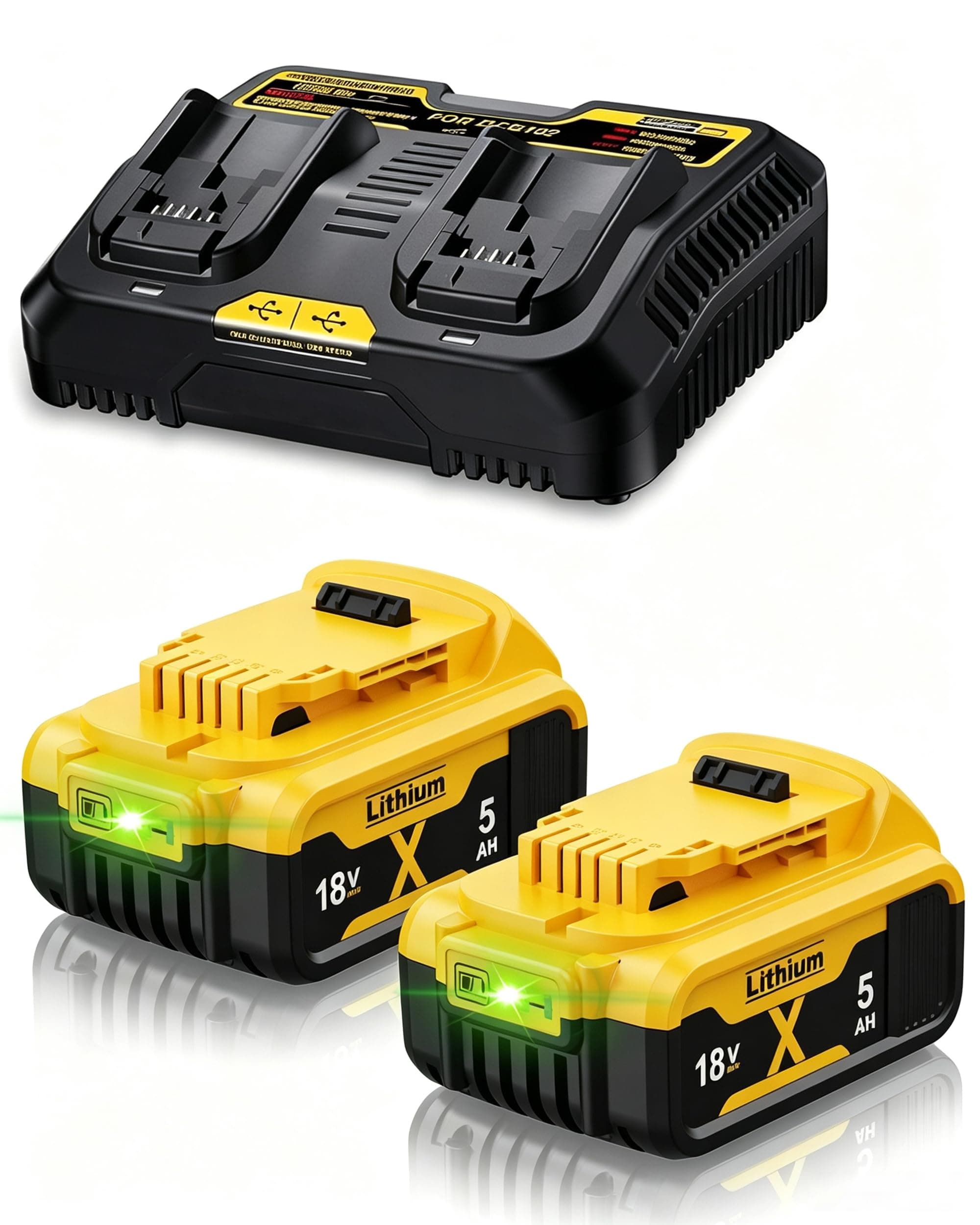 2X 5.0Ah Replacement for Dewalt Battery+ 6A Charger for Dewalt 18V Tools chez Amazon UK