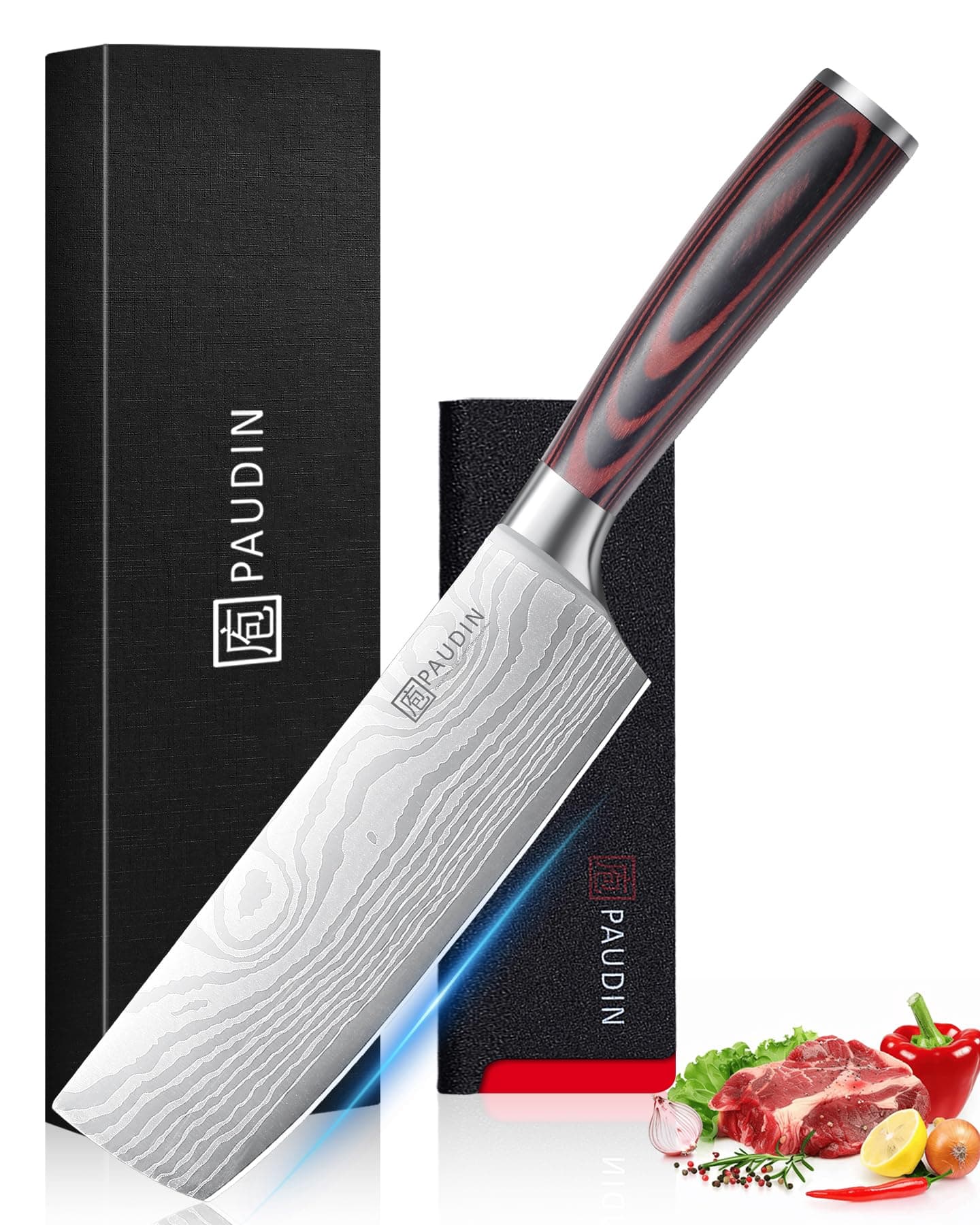 PAUDIN Nakiri Knife 7-inch Ultra Sharp Gift Box | High Carbon Stainless Steel, Pakkawood Handle, For Family & Restaurant chez Amazon UK