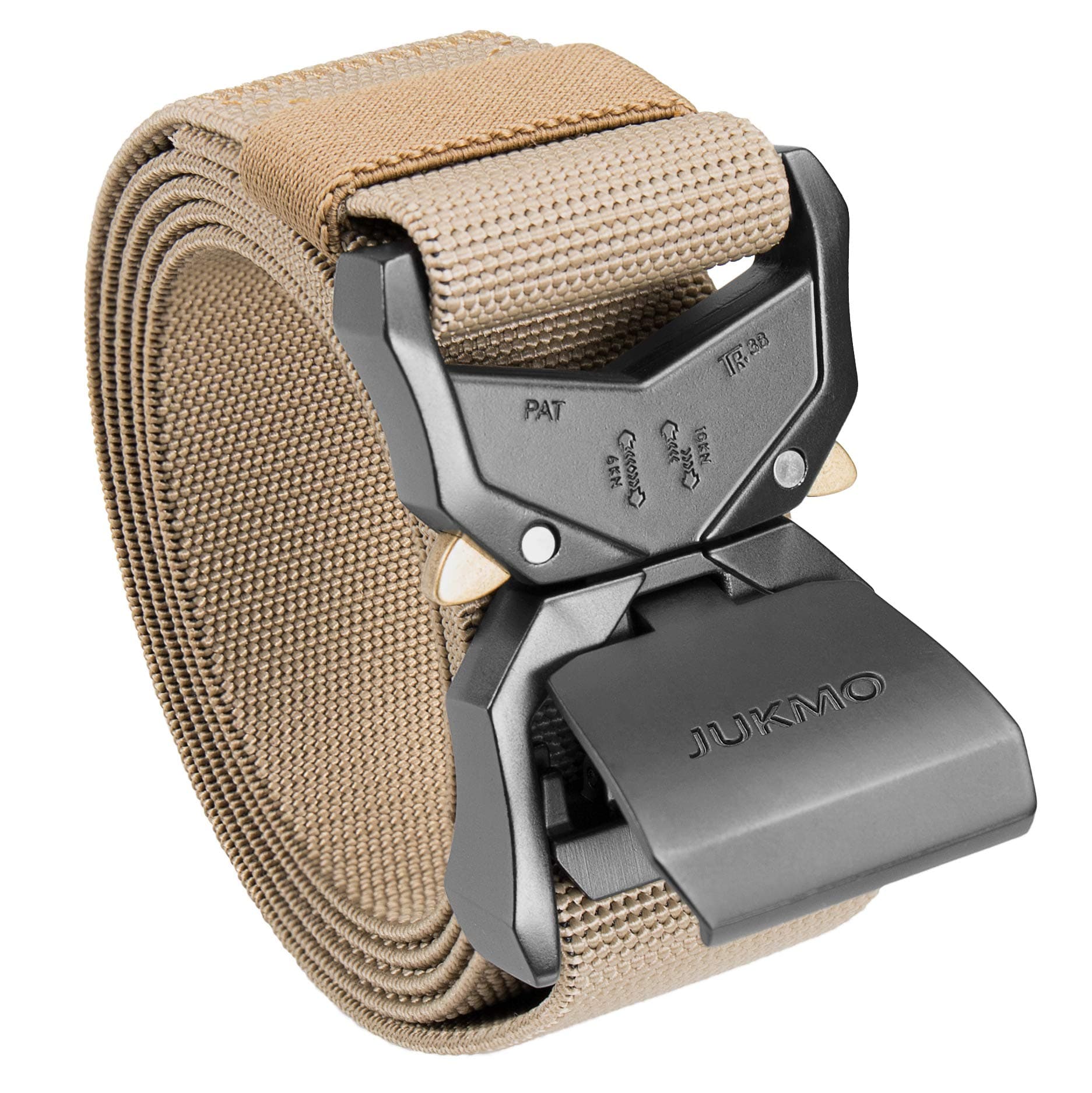 JUKMO Tactical Belt, Military Hiking Rigger 1.5" Nylon Web Work Belt | Heavy Duty Quick Release Aluminum Alloy Buckle & Stretch Belt Strap chez Amazon US