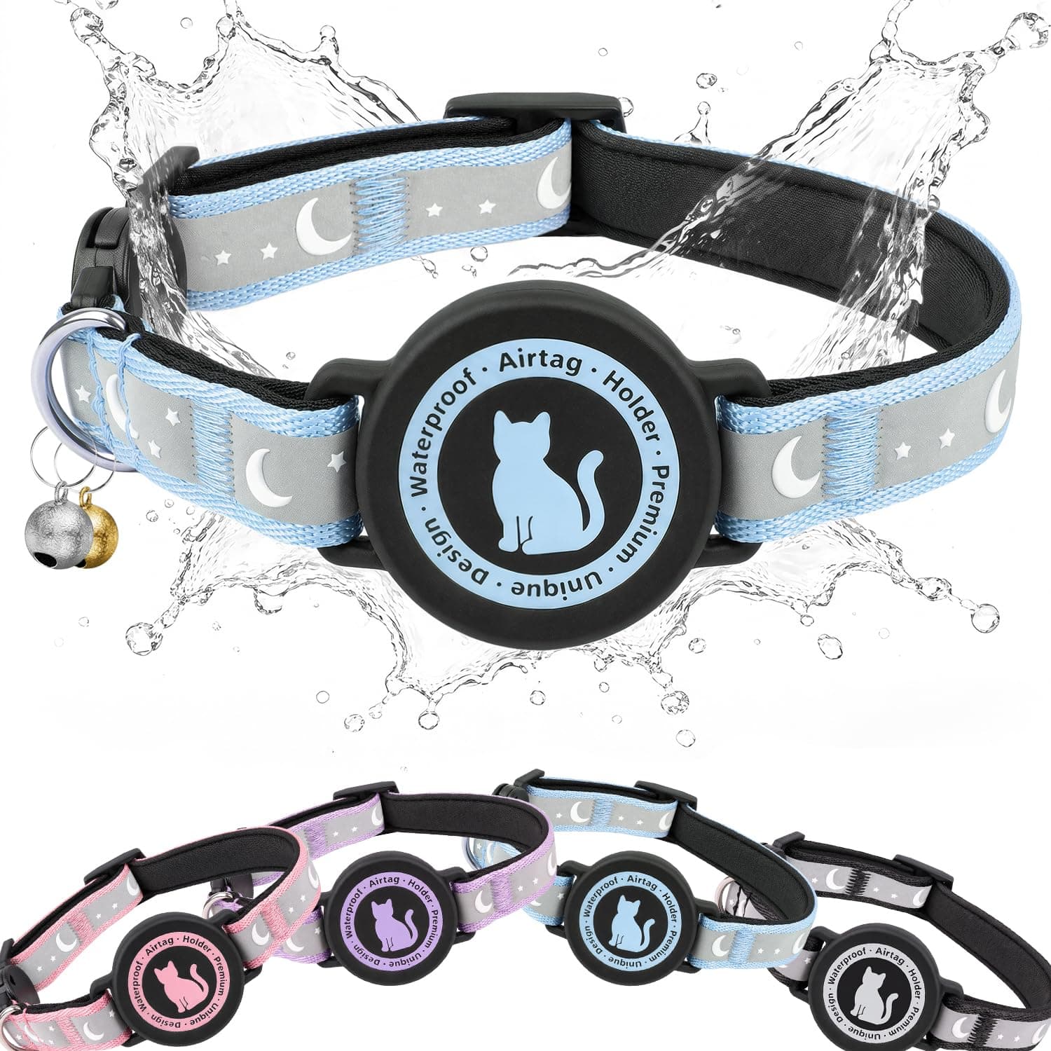 AirTag Cat Collar with Waterproof Holder for Cats and Kittens | Breakaway Buckle,Reflective Design,Waterproof