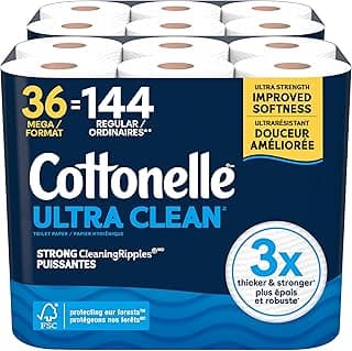 Cottonelle Papier toilette, 36 méga rouleaux = 144 rouleaux réguliers (2 paquets de 18), Ultra Clean, papier hygiénique résistant pour... chez Amazon Canada