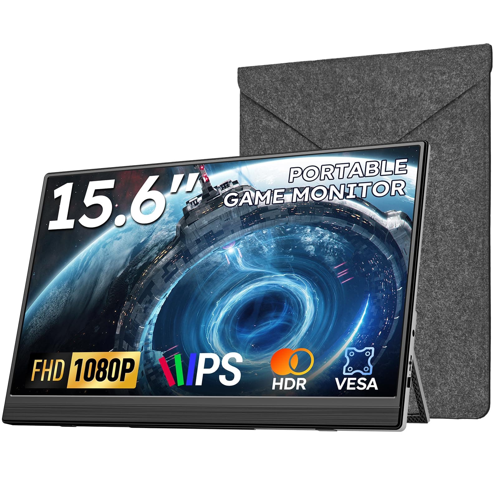 Dopesplay Portable Monitor 15.6", Laptop Second External with Case | 1080P 60Hz FHD IPS, USB-C Mini HDMI Second Screen for...