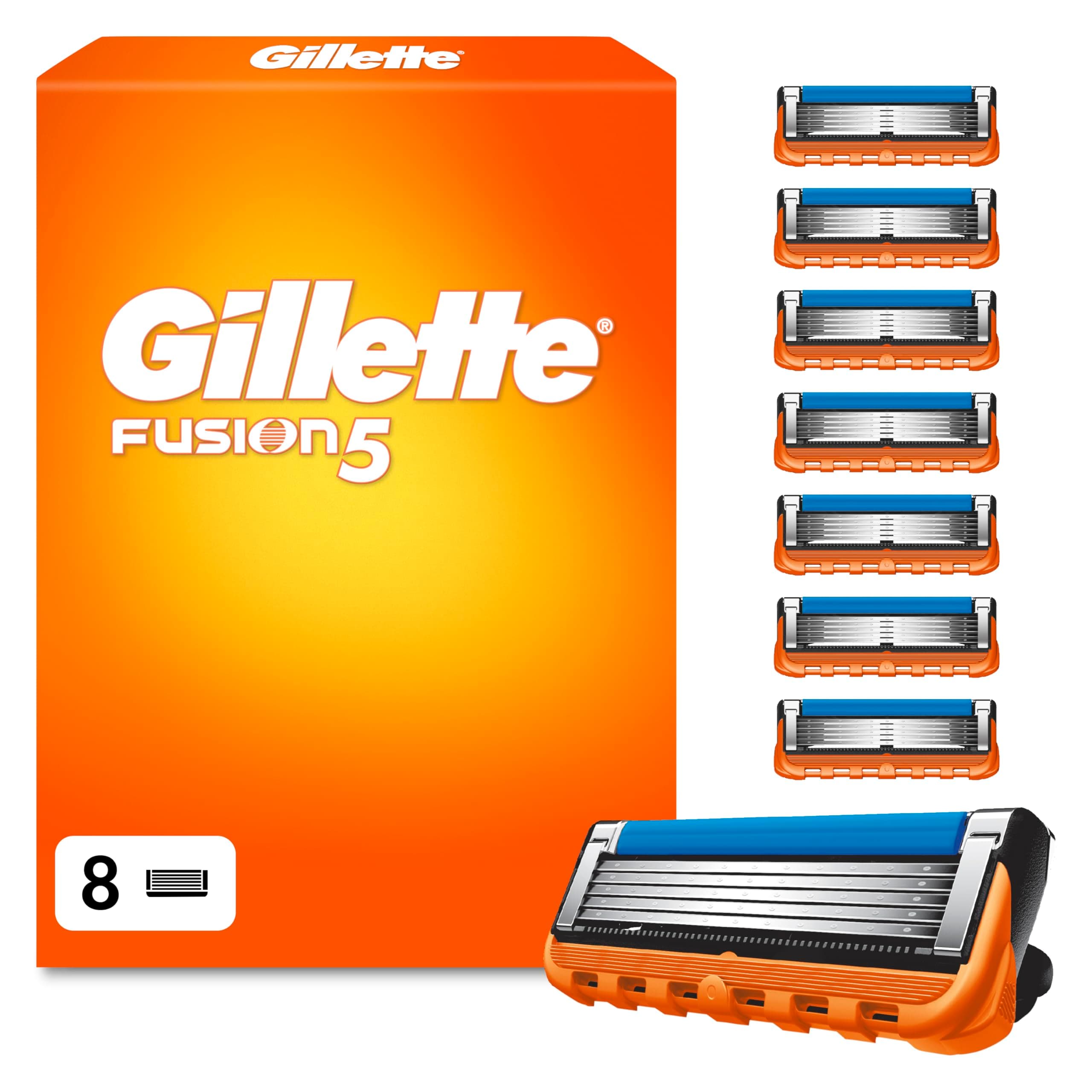 Gillette Fusion5 Razor Blades Men, Pack of 8 Razor Blade Refills with Precision Trimmer, 5 Anti-Friction Blades chez Amazon UK