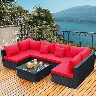 Tangkula Ensemble de meubles de patio 7 pièces, canapé sectionnel d'extérieur avec oreillers et coussins, canapé de conversation en... chez Amazon Canada
