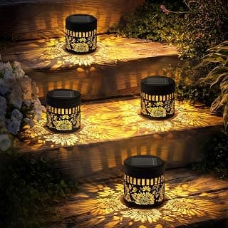 Solar Lanterns Outdoor Decor, 4 Pack Sunflower Garden Decorative Lights | Metal Waterproof Steps Lanterns for Patio,... chez Amazon Canada