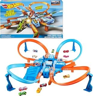Piste de course Hot Wheels Criss Cross Crash | Ensemble de jeu avec voiture jouet à l'échelle 1:64 et 4 intersections pour s'écraser,... chez Amazon Canada