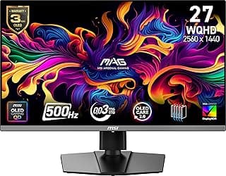 MSI MAG 272QP QD-OLED X50 Moniteur de jeu 27 pouces 2560 x 1440 (QHD), 500Hz, Adaptive-Synch, HDR Ready, HDMI, Port VGA, Montable... chez Amazon Canada