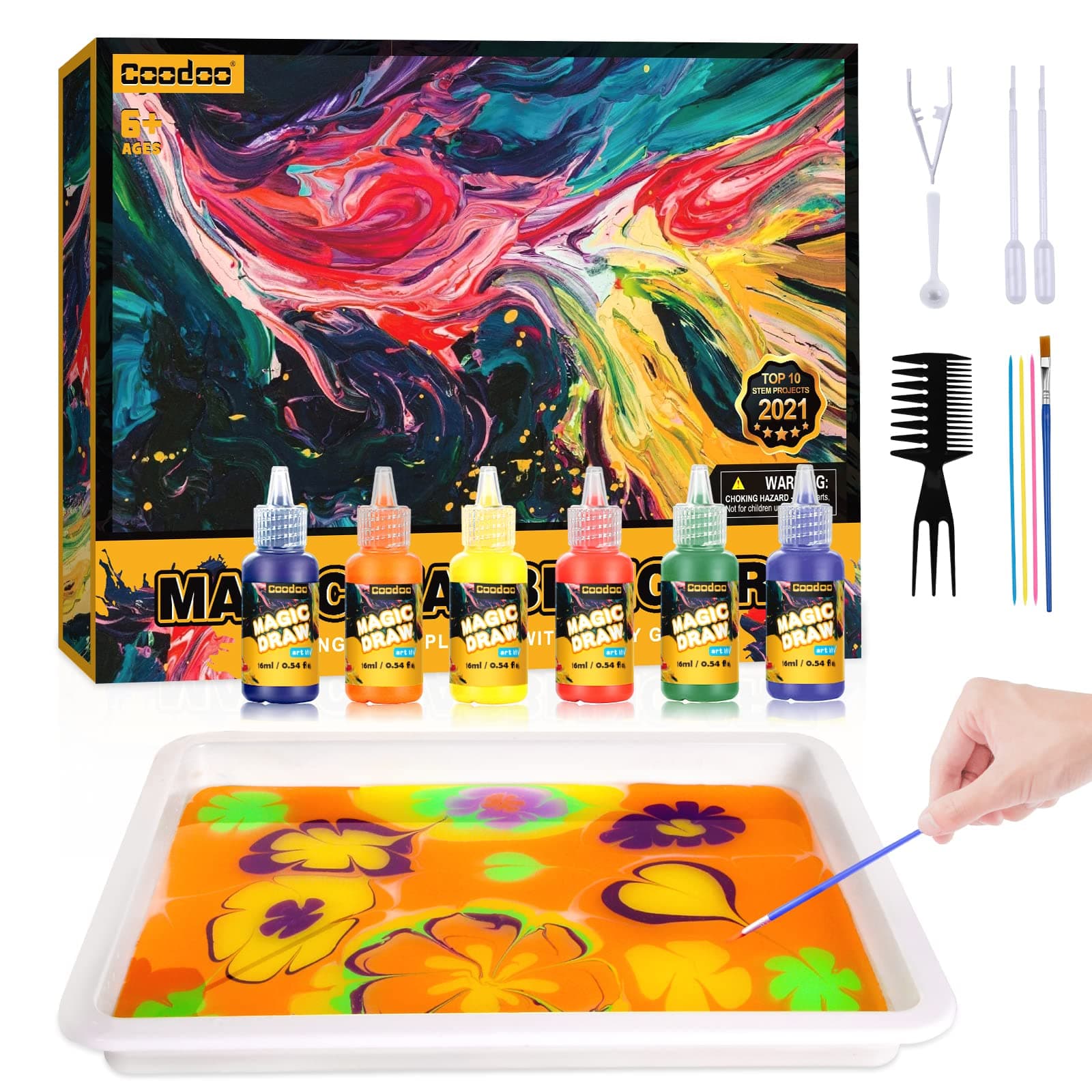 Coodoo Water Marbling Paint for Kids - Arts and Crafts for Girls & Boys Crafts Kits Ideal Gifts for Kids Age 6+ 8-12