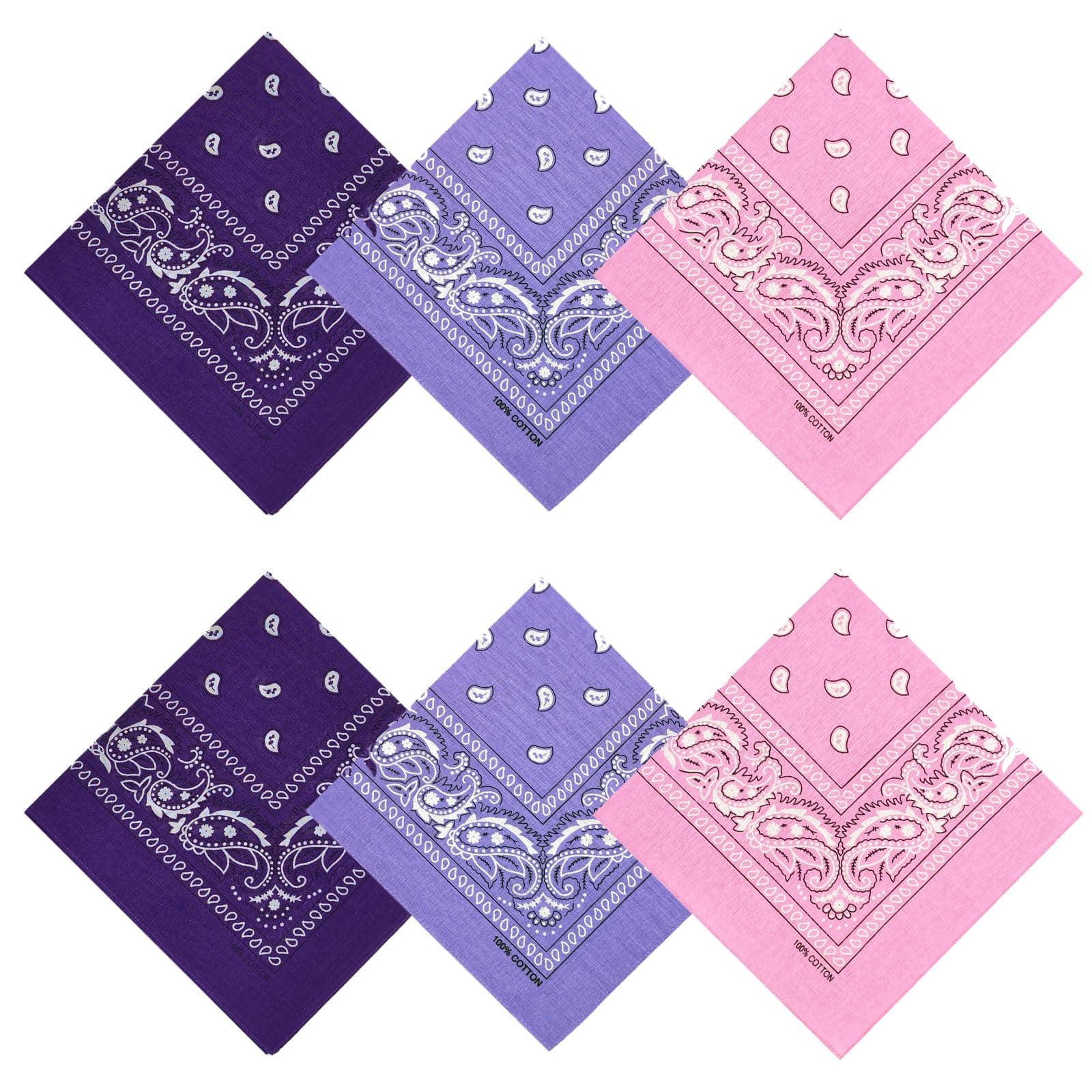 APIGANIZ 100% Cotton Bandanas, 21 x 21 inches, Set of 6