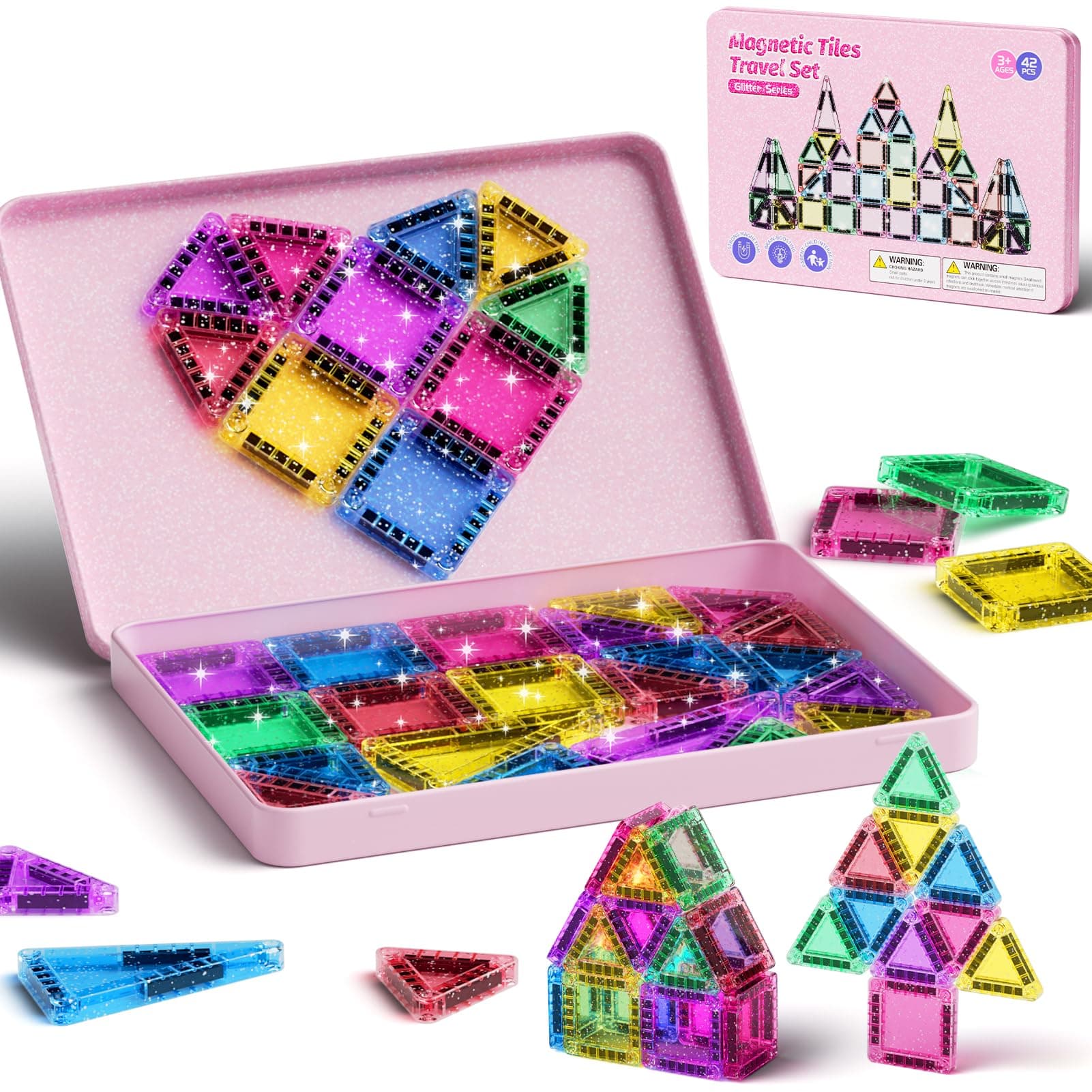Travel Magnetic Tiles Glitter Construction Set 42pcs