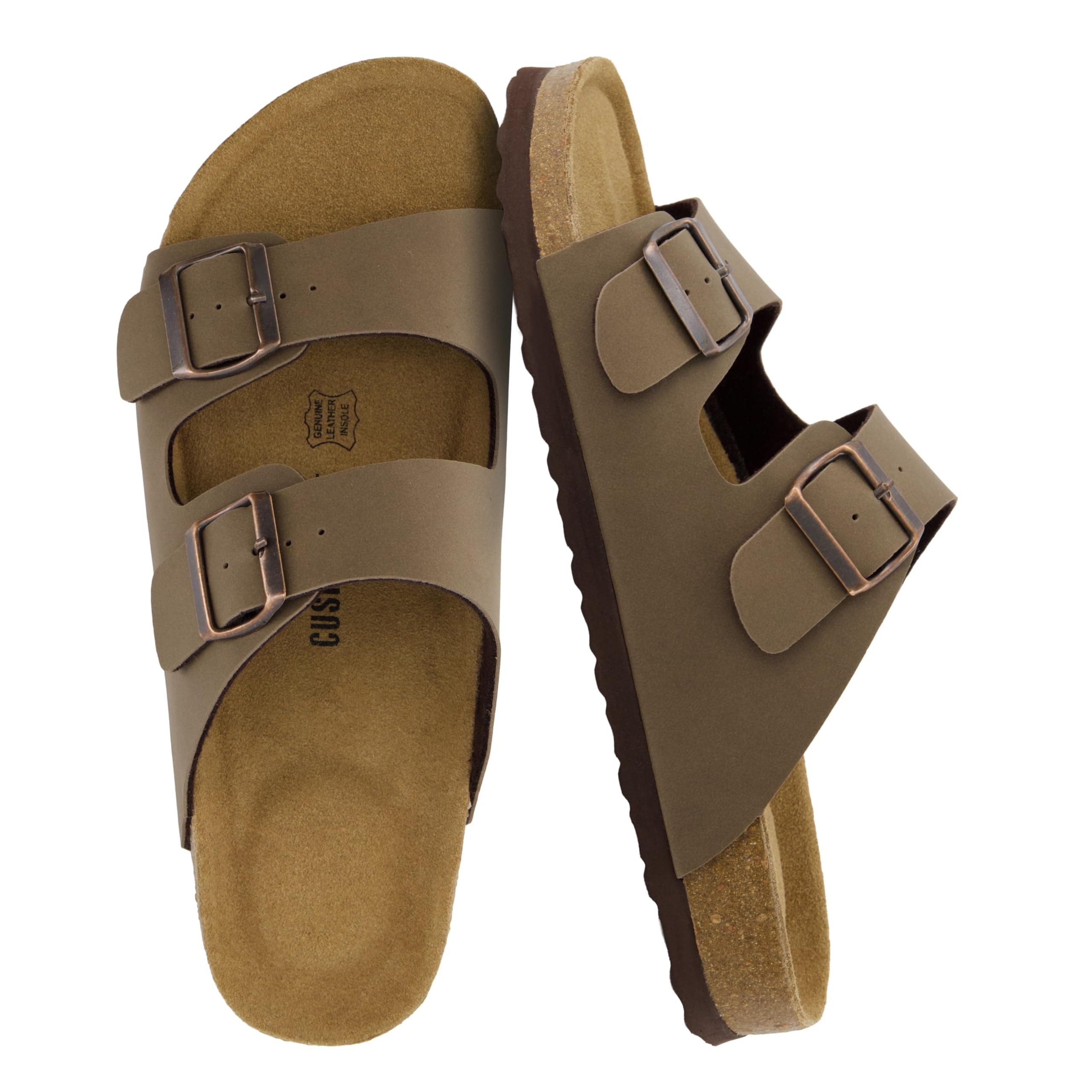 CUSHIONAIRE Lane Cork Footbed Mens Sandals, Adjustable Buckle Comfort Slides for Men, Genuine Leather Insole Summer Sandals Men Footwear chez Amazon US