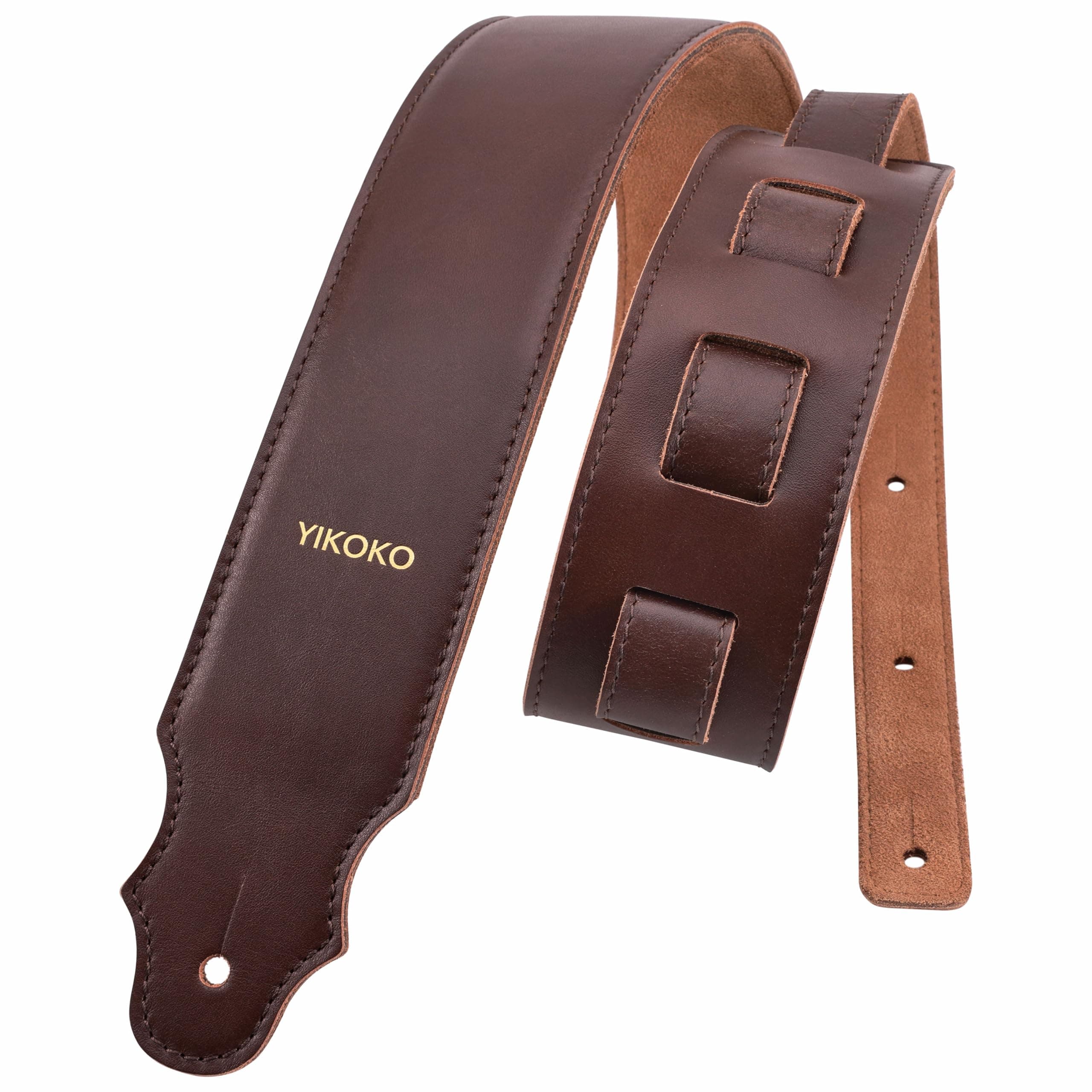 YIKOKO Guitar Strap 2.5 Inch Head Layer Cowhide Italian Leather Guitar Straps with Padding, for Acoustic, Bass and Electric Guitars(Brown) chez Amazon US