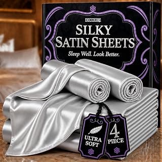 DECOLURE Satin Bed Sheets - 4 Piece Luxury Silky Queen Size Bedding Set - Softer Than Silk, Wrinkle-Free with 15”... chez Amazon Canada